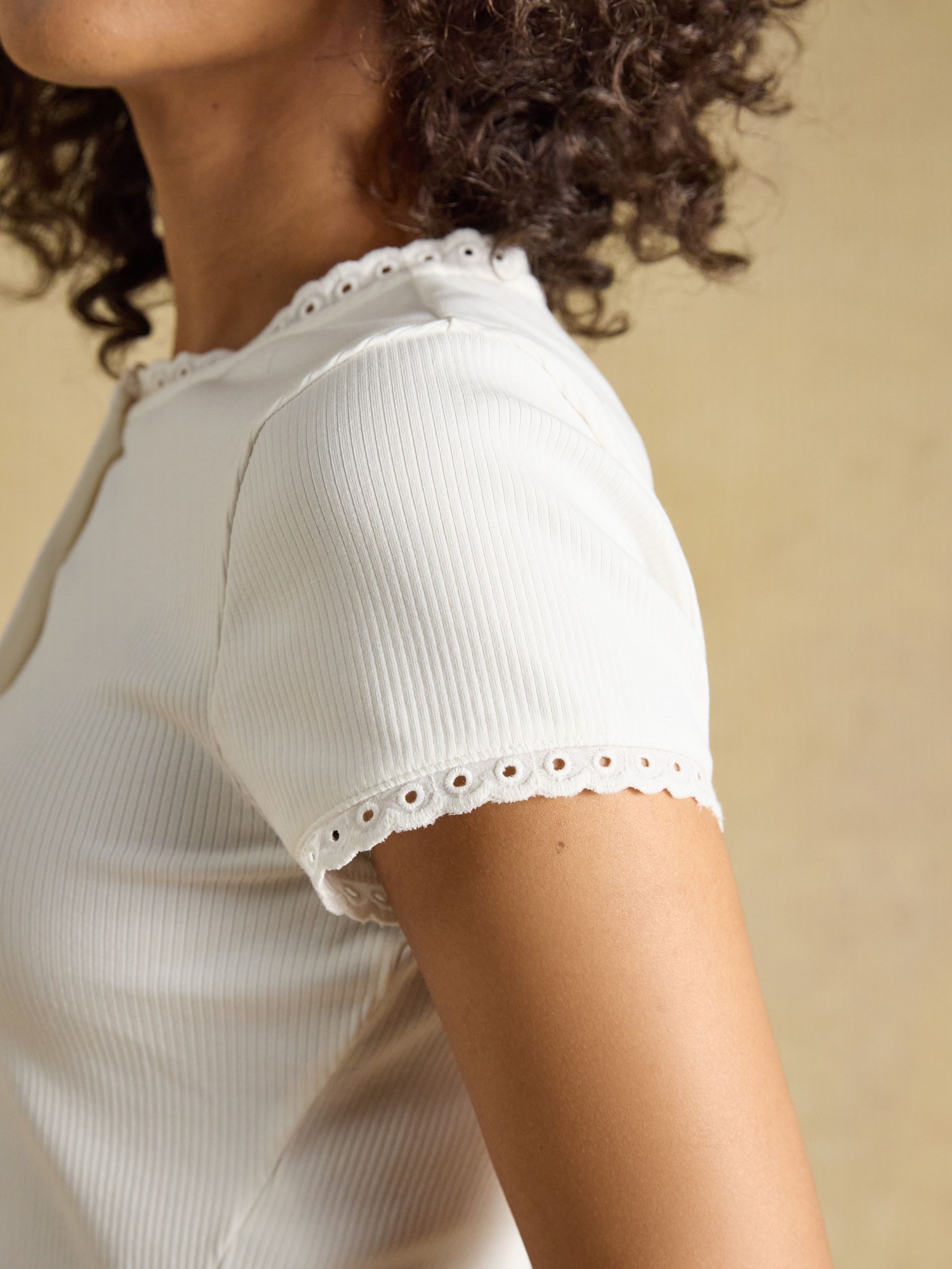 Lila Cream Short Sleeve Ribbed Button Front Jersey Top - Image 4 of 7