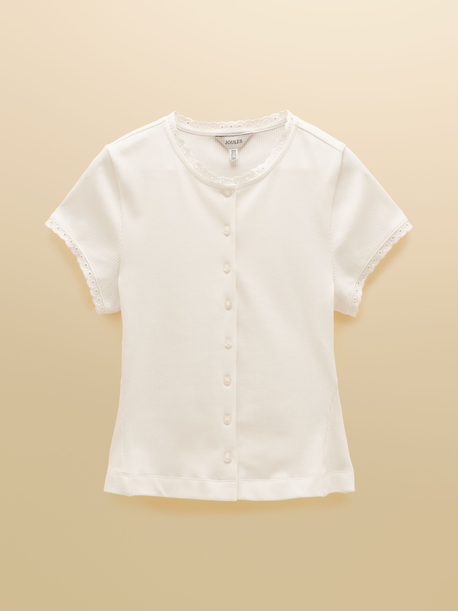 Lila Cream Short Sleeve Ribbed Button Front Jersey Top - Image 7 of 7