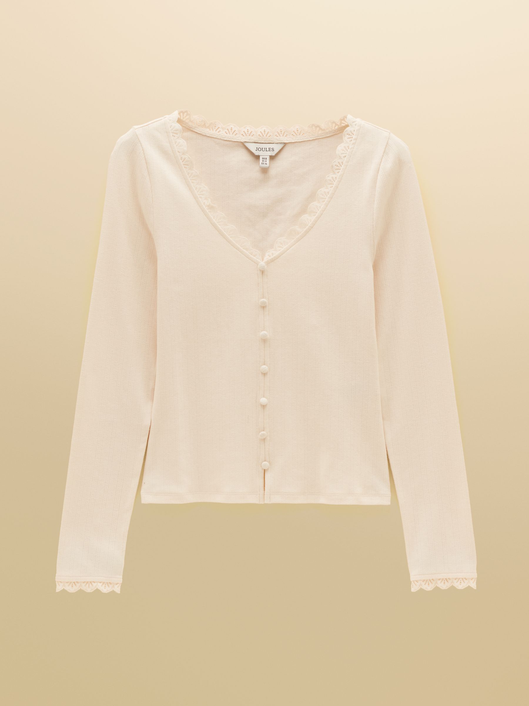 Romy Cream Long Sleeve V Neck Pointelle Jersey Top - Image 6 of 6