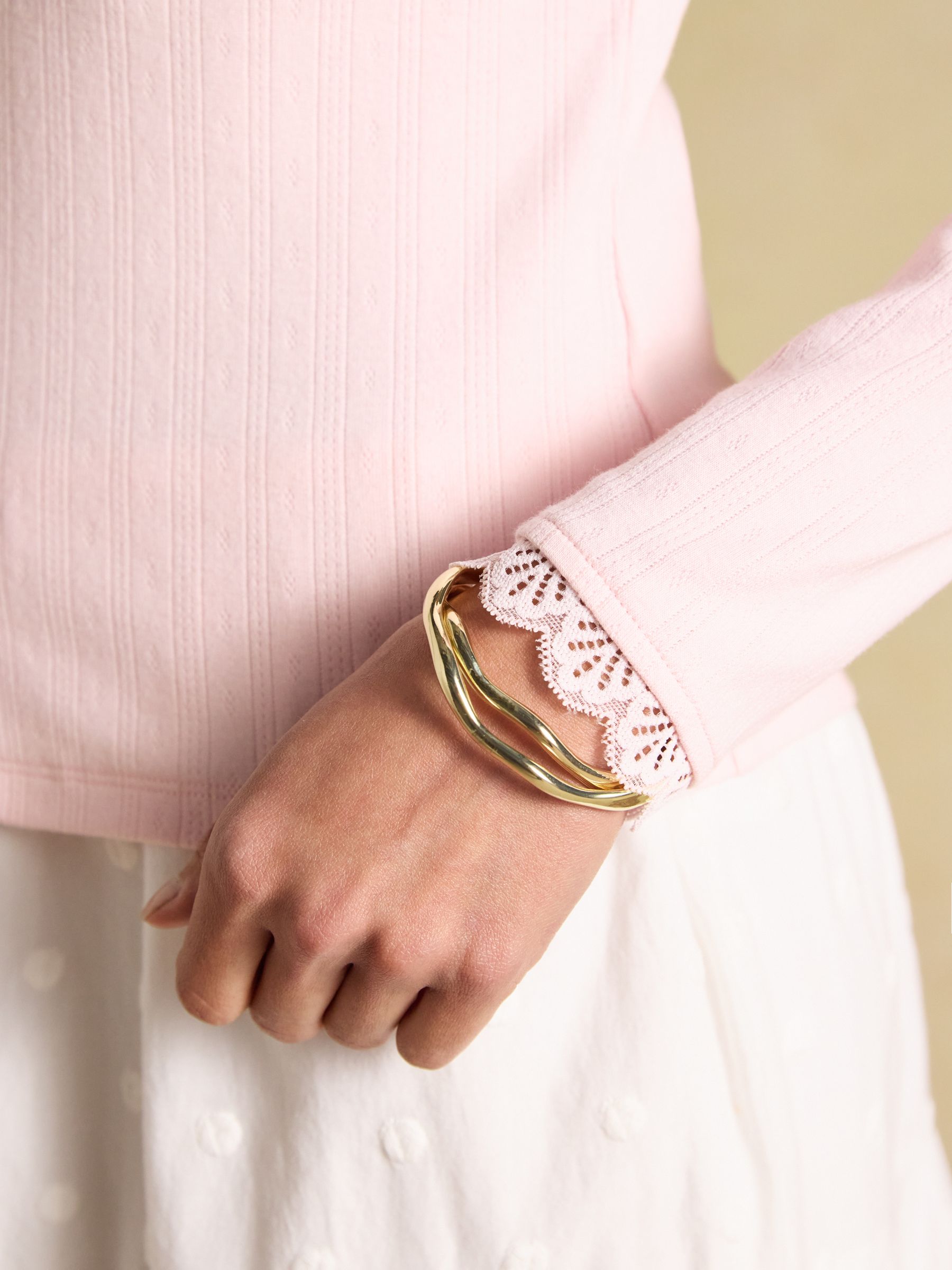 Romy Pink Long Sleeve V Neck Pointelle Jersey Top - Image 5 of 6