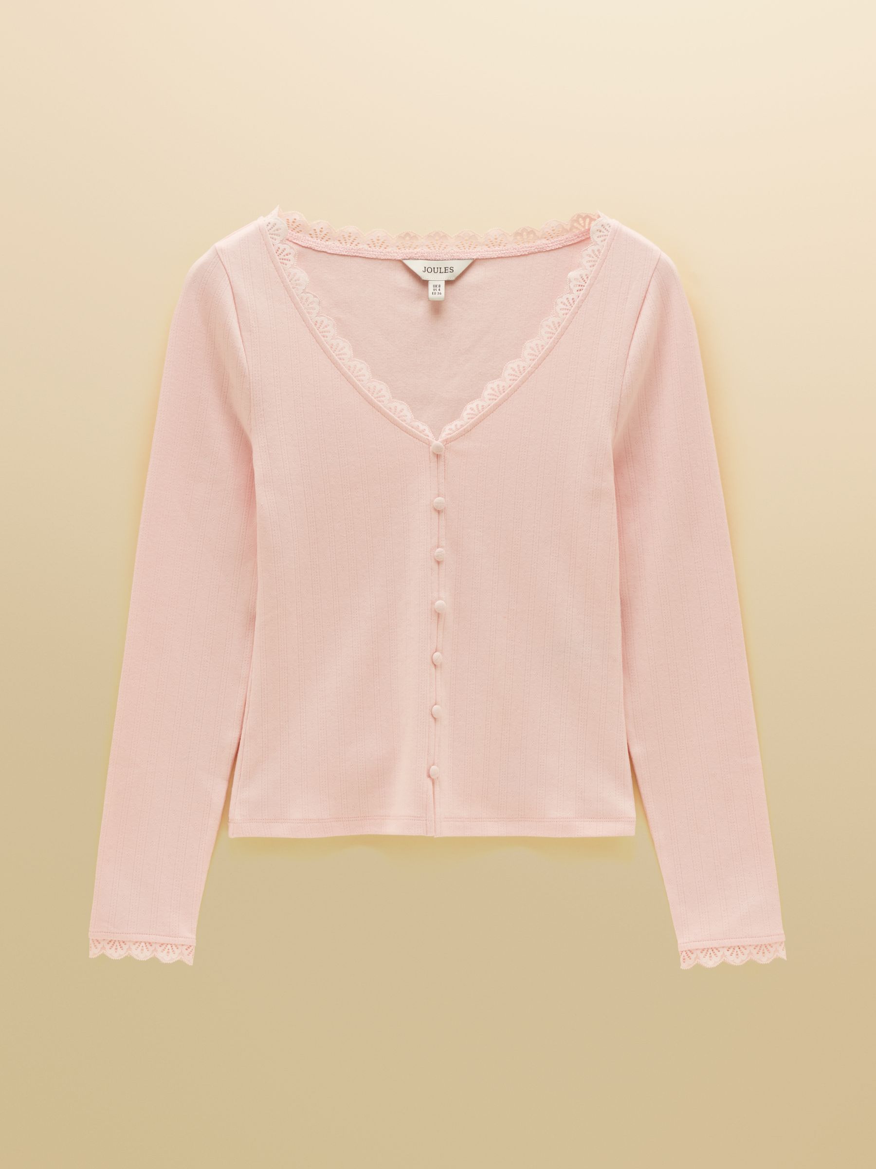 Romy Pink Long Sleeve V Neck Pointelle Jersey Top - Image 7 of 7