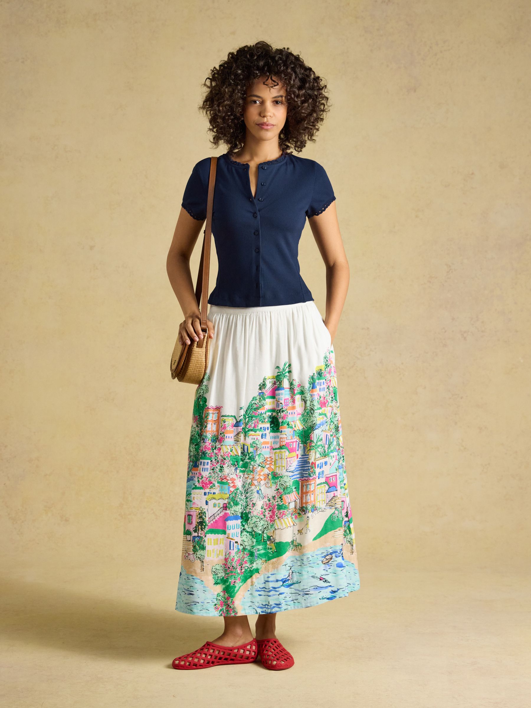 Lila Navy Short Sleeve Ribbed Button Front Jersey Top - Image 6 of 7