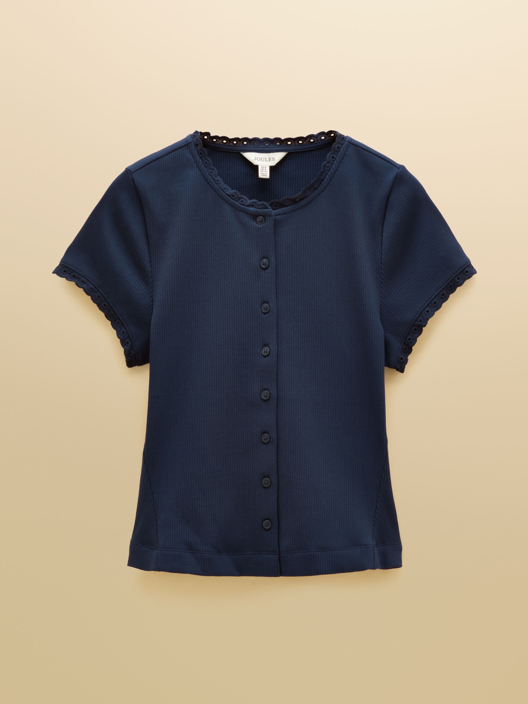 Lila Navy Short Sleeve Ribbed Button Front Jersey Top - Image 7 of 7 Lila Navy Short Sleeve Ribbed Button Front Jersey Top - Image 7 of 7