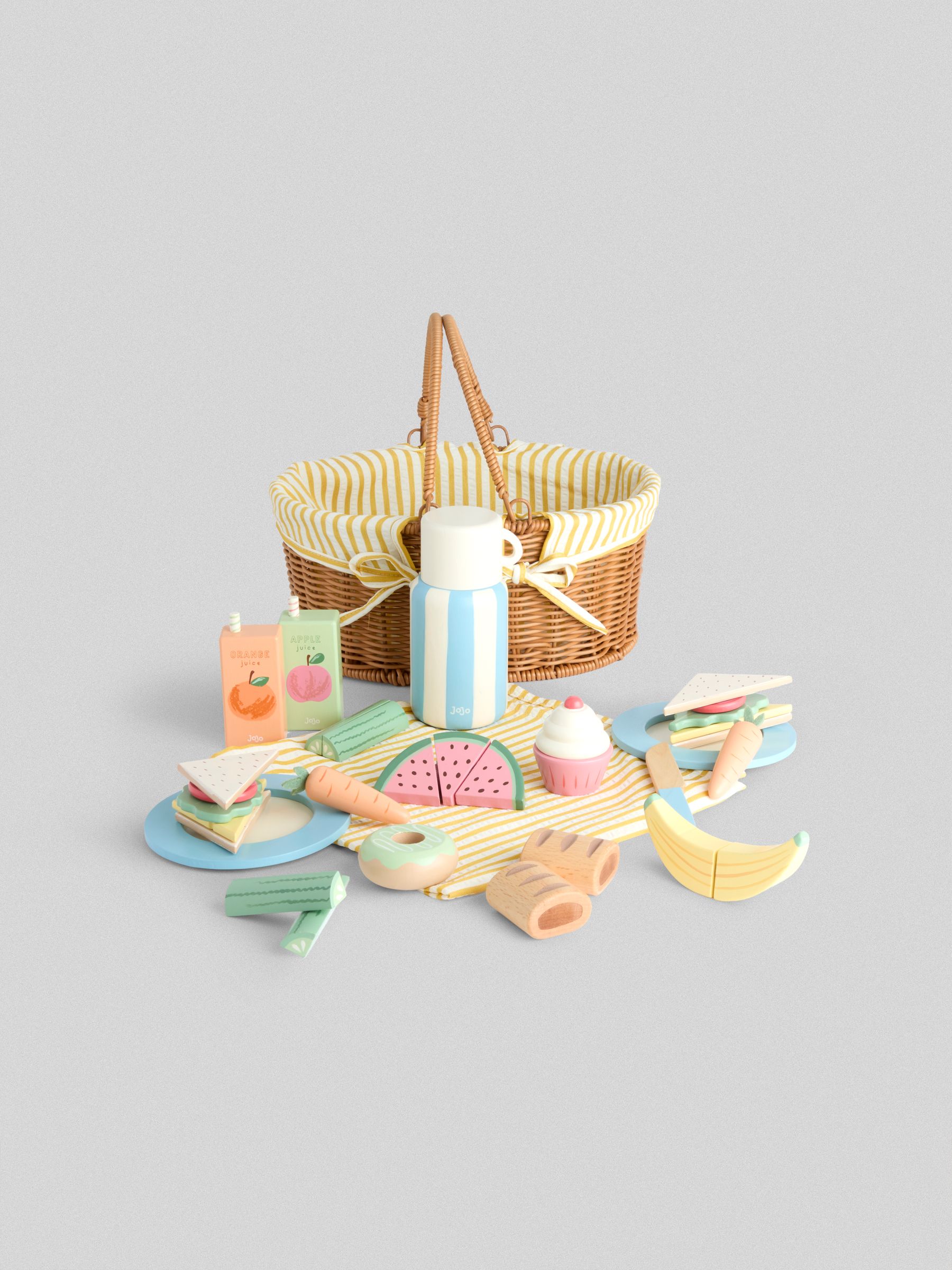 Yellow Picnic Basket with Wooden Food - Image 2 of 8