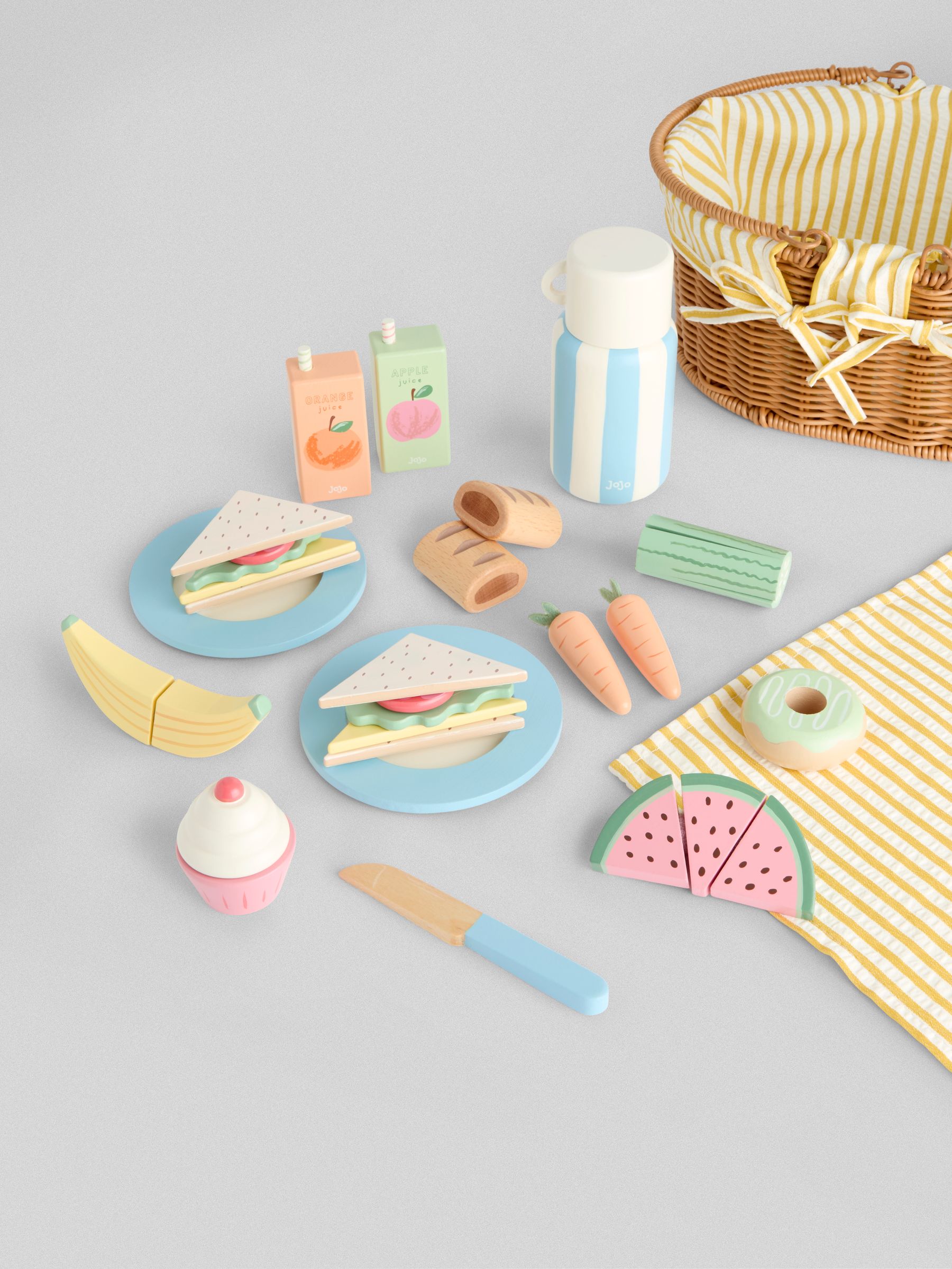 Yellow Picnic Basket with Wooden Food - Image 3 of 8