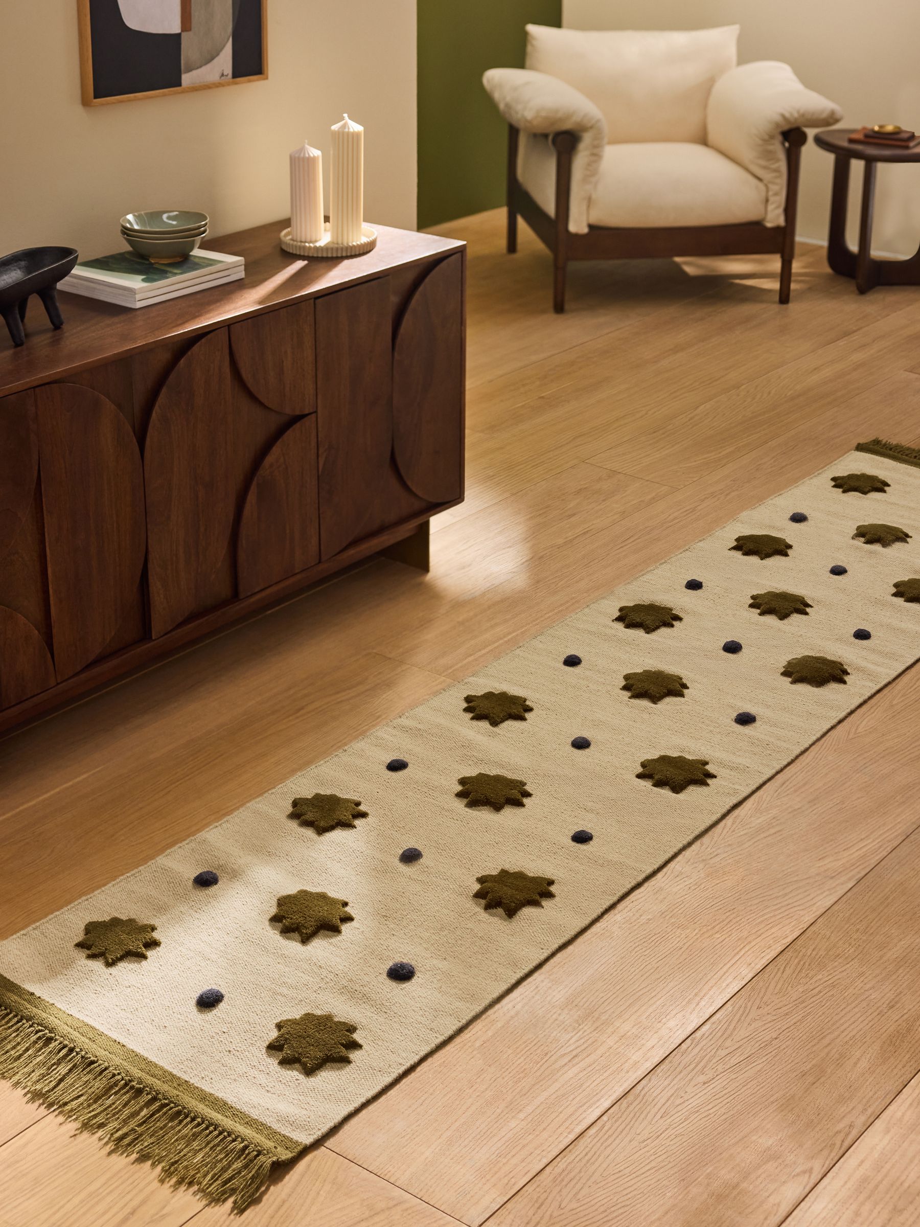 Kosmic Flat Weave Wool Tufted Runner in Natural - Image 1 of 5