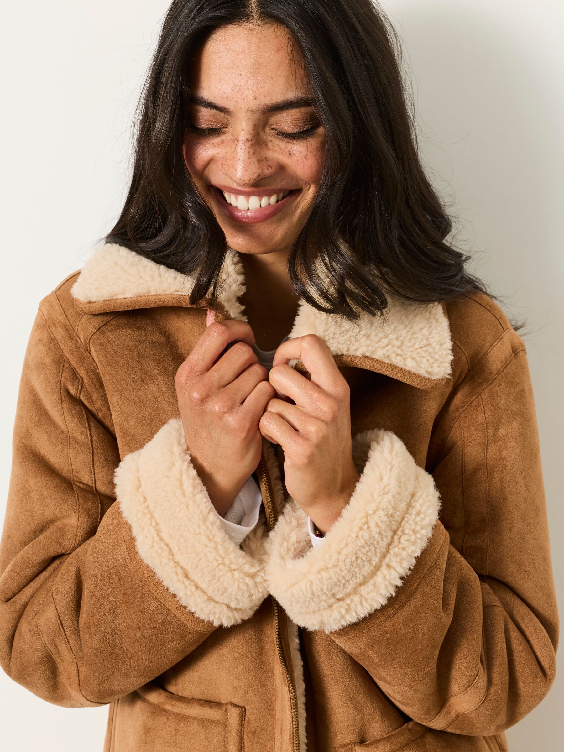 Aspen Tan Brown Petite Shearling Jacket - Image 3 of 6