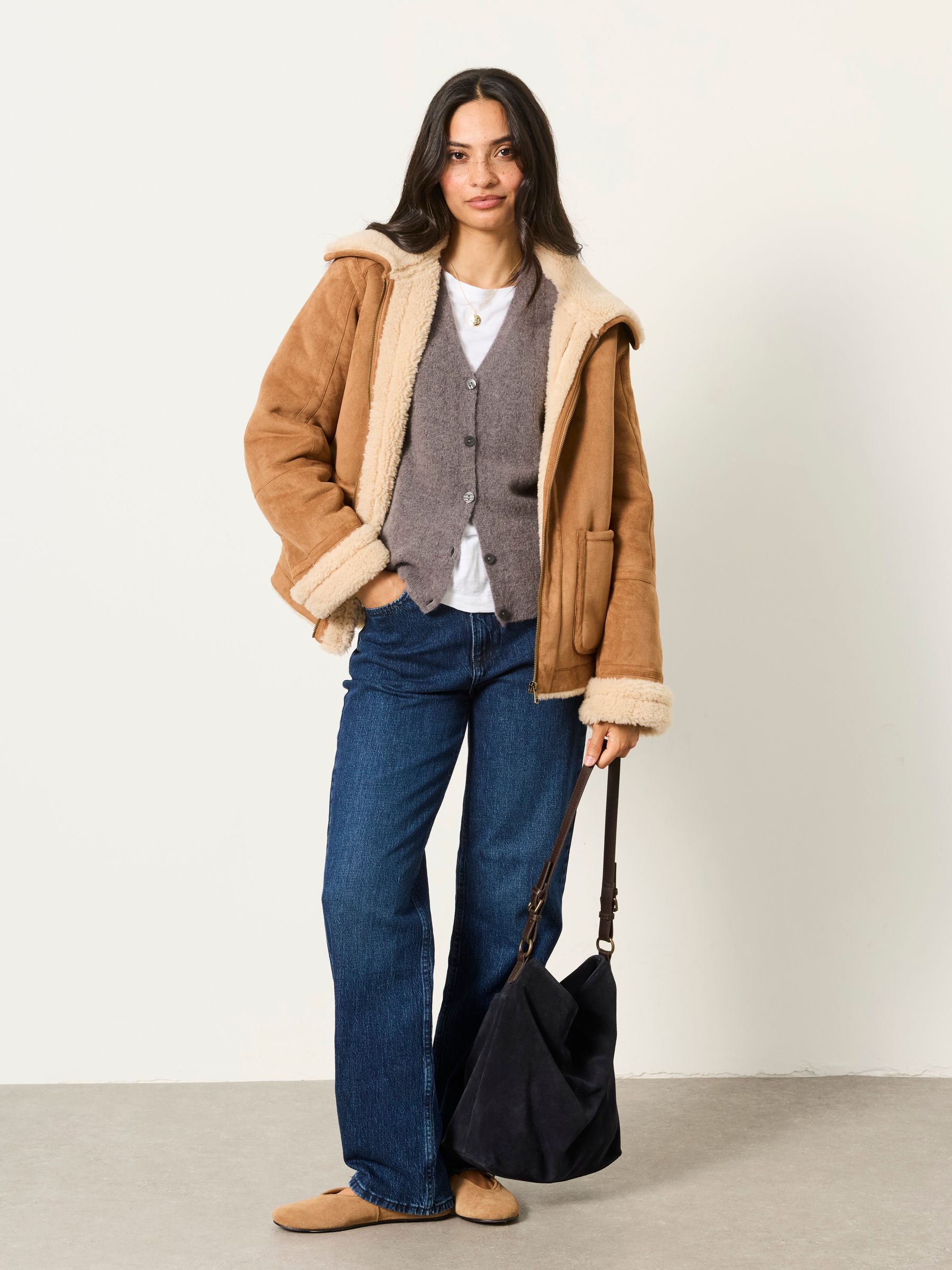 Aspen Tan Brown Petite Shearling Jacket - Image 4 of 6
