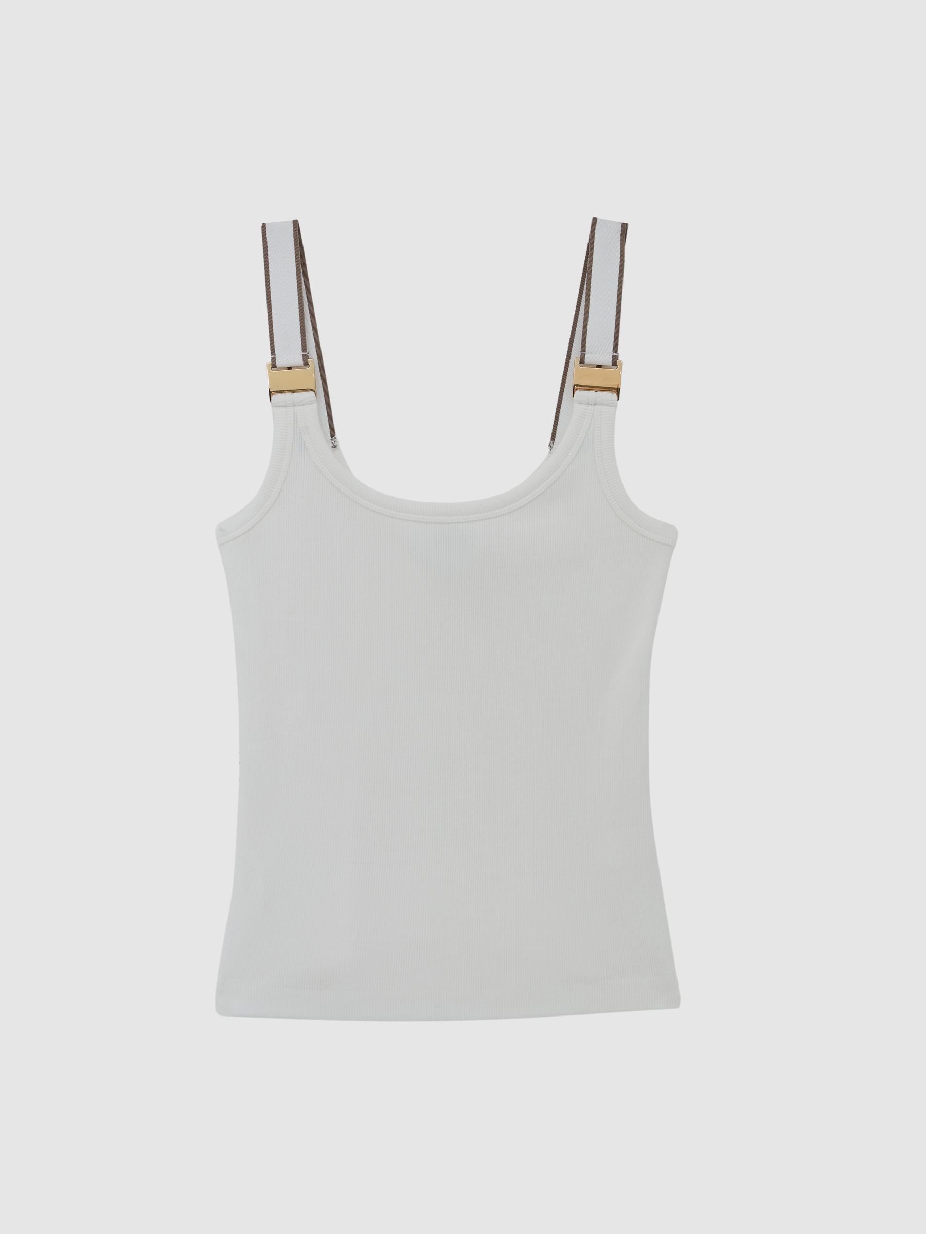 Stretch-Cotton Hardware-Detail Vest in White/Camel - image 1