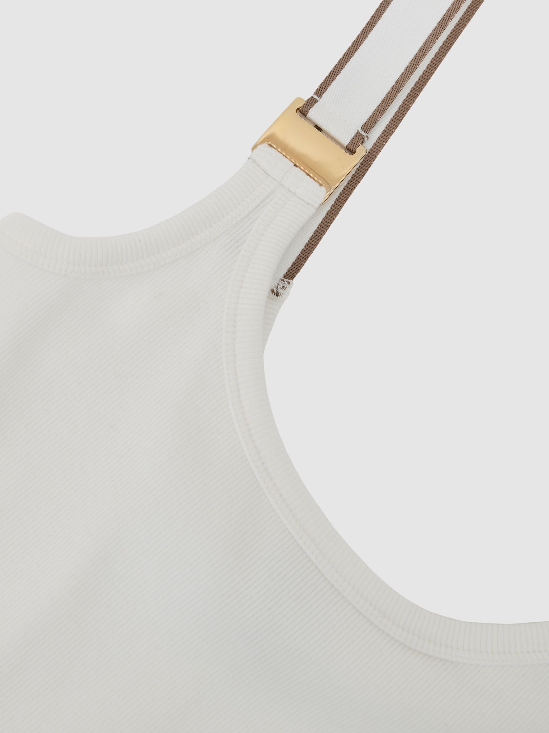 Stretch-Cotton Hardware-Detail Vest in White/Camel - image 3