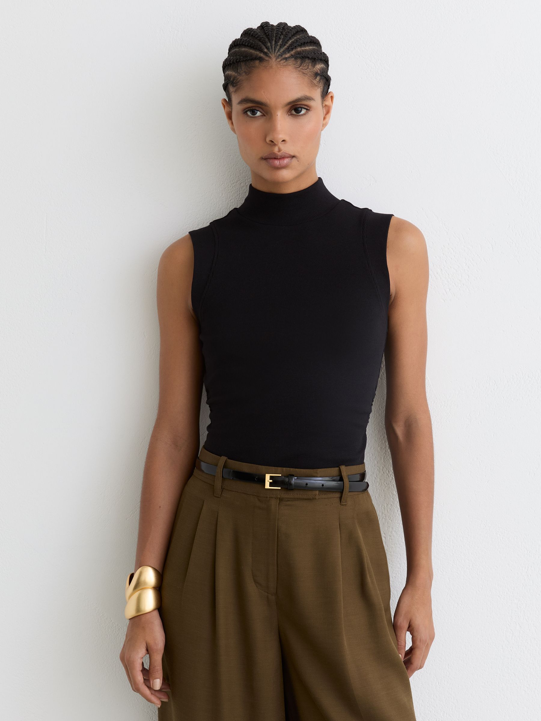 Stretch-Cotton High-Neck Vest in Black - Image 1 of 6