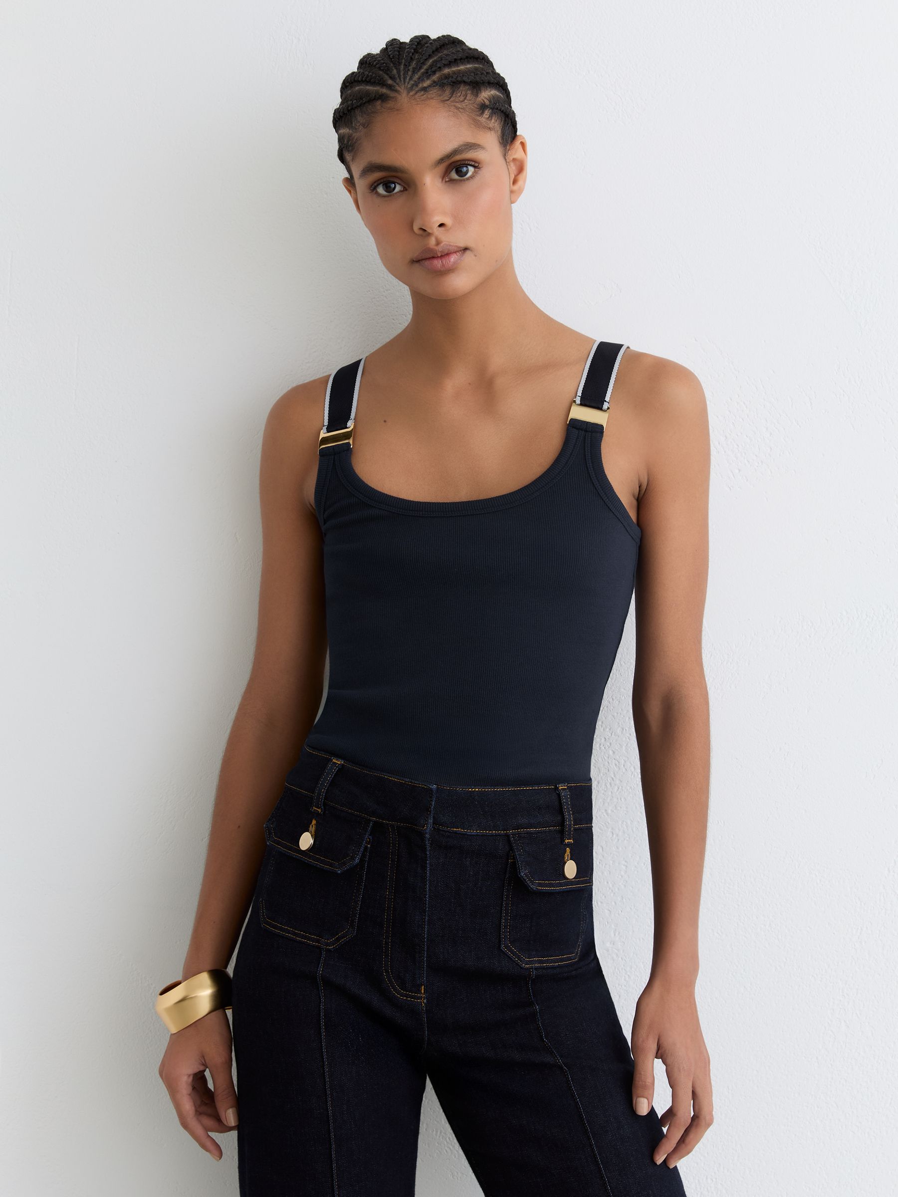 Stretch-Cotton Hardware-Detail Vest in Navy/White - image 2