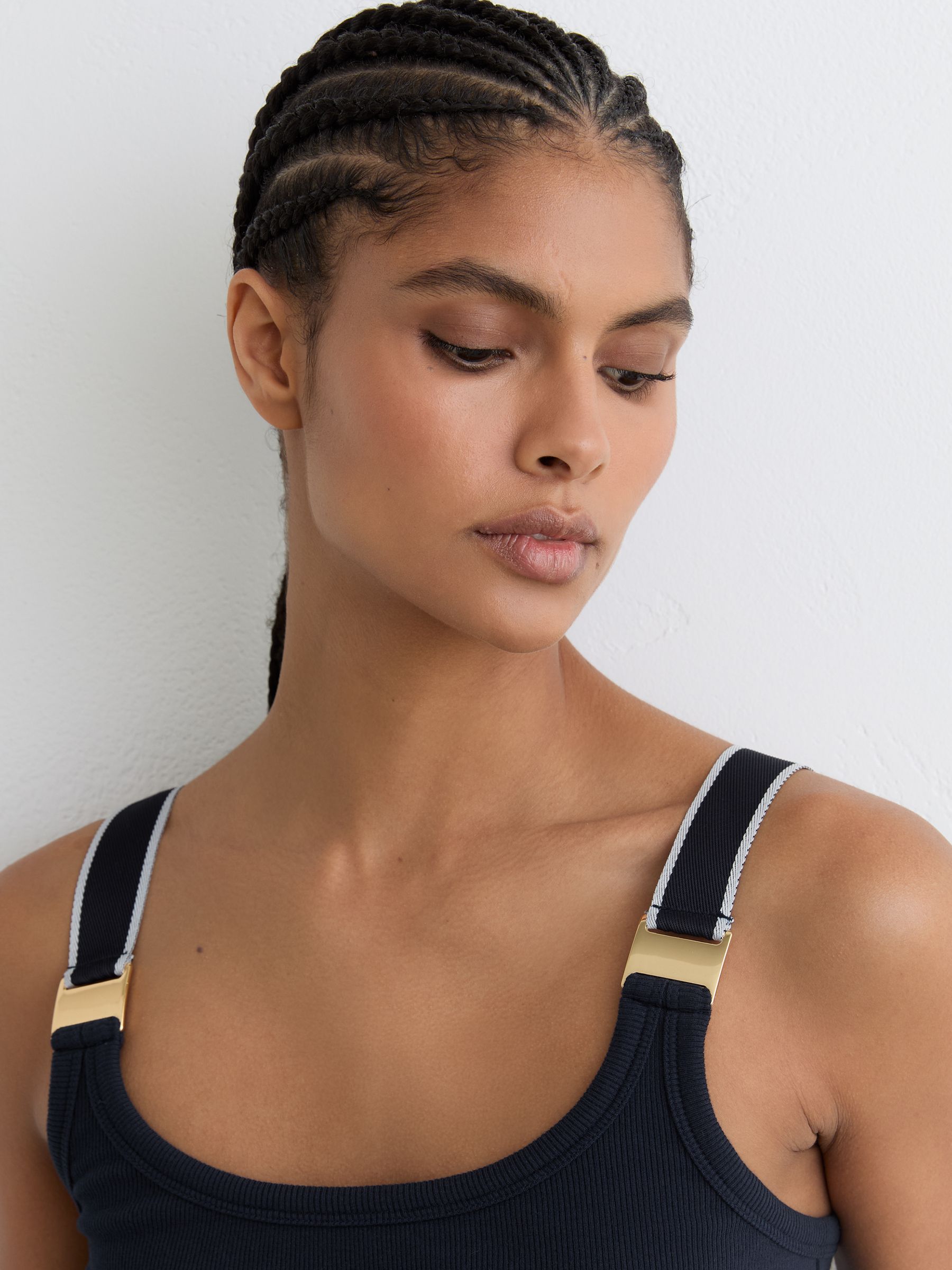 Stretch-Cotton Hardware-Detail Vest in Navy/White - Image 3 of 6