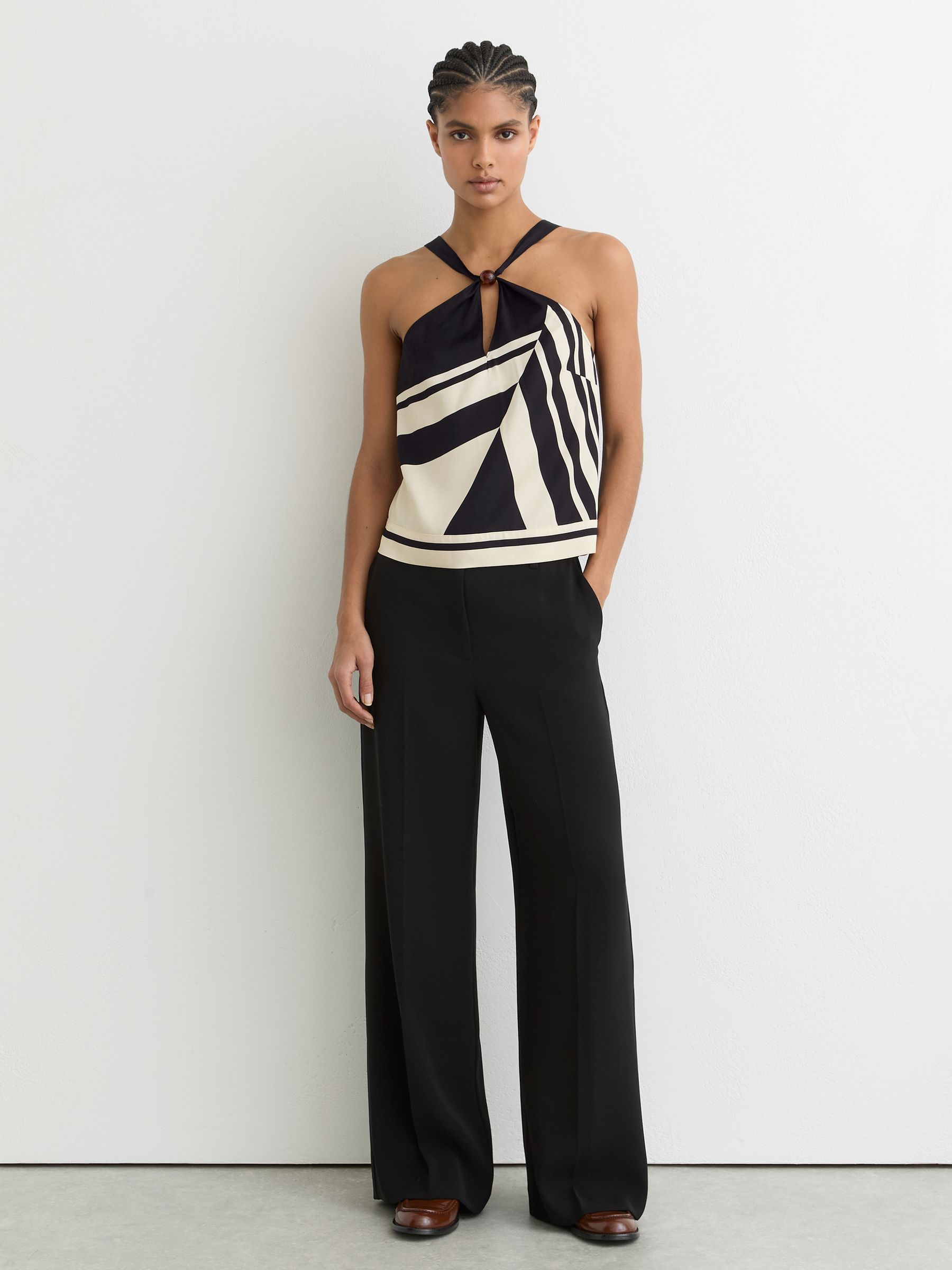 Scarf-Print Tie-Back Top in Black/White - Image 3 of 6