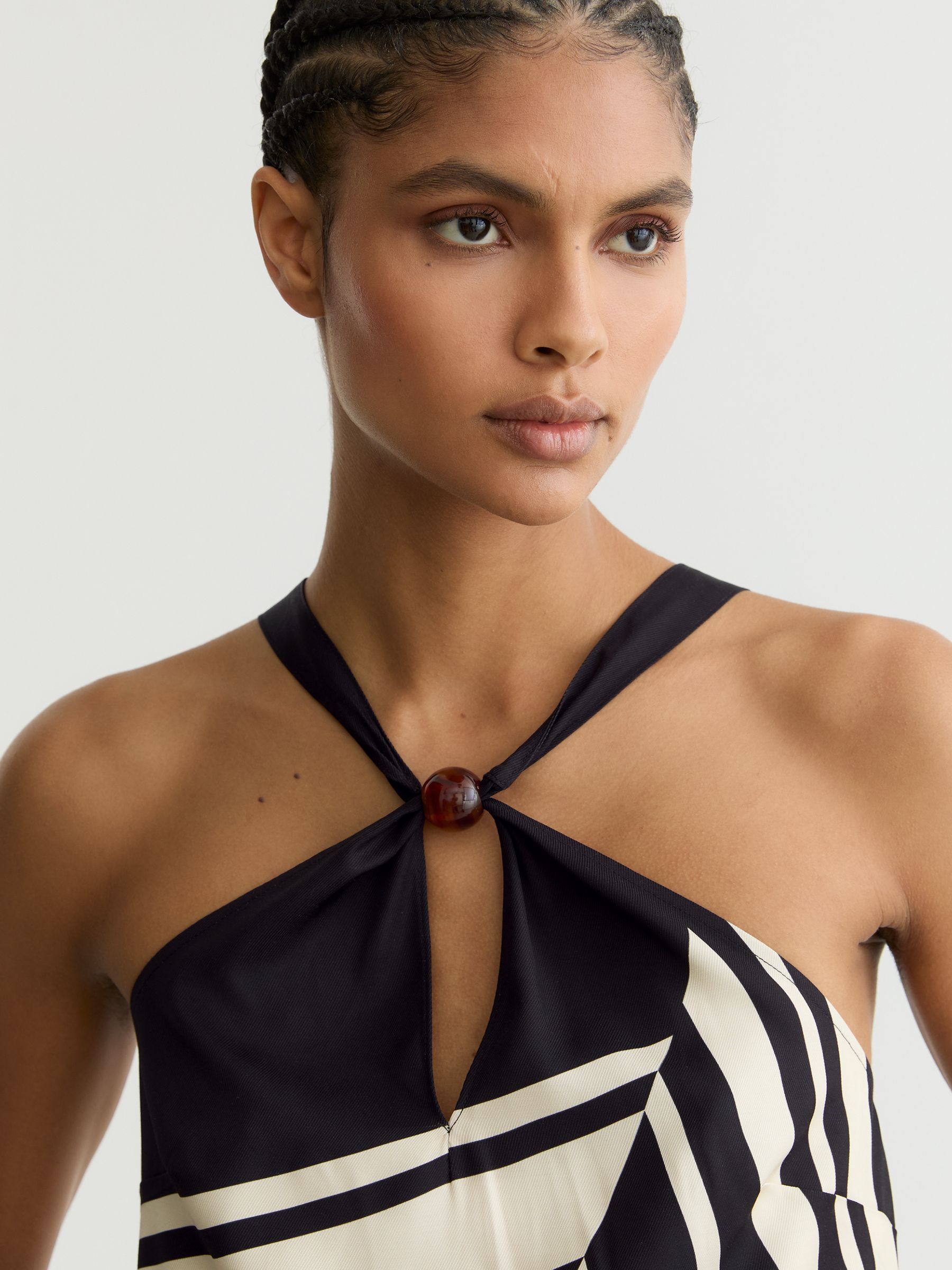 Scarf-Print Tie-Back Top in Black/White - image 4