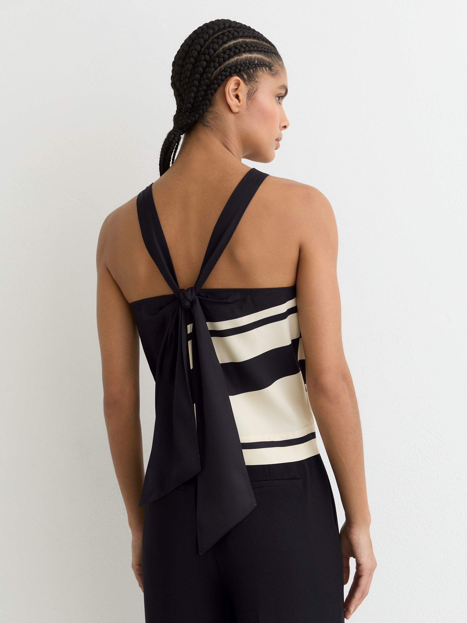 Scarf-Print Tie-Back Top in Black/White - Image 5 of 6