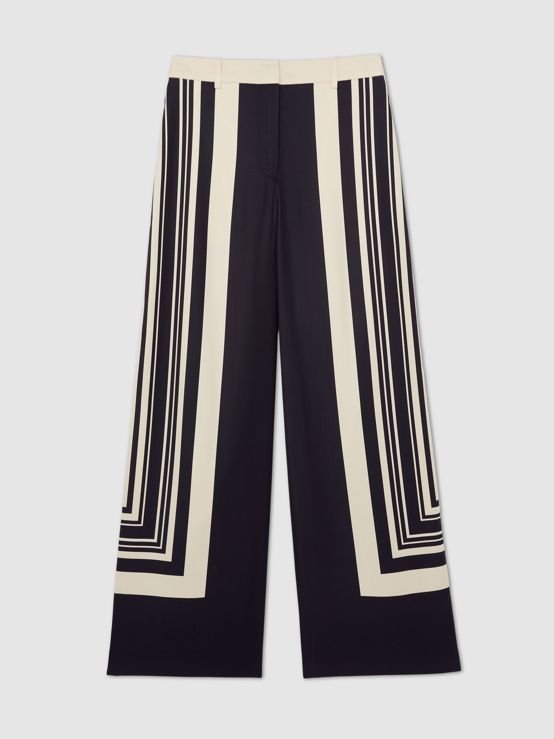 Wide-Leg Scarf-Print Trousers in Black