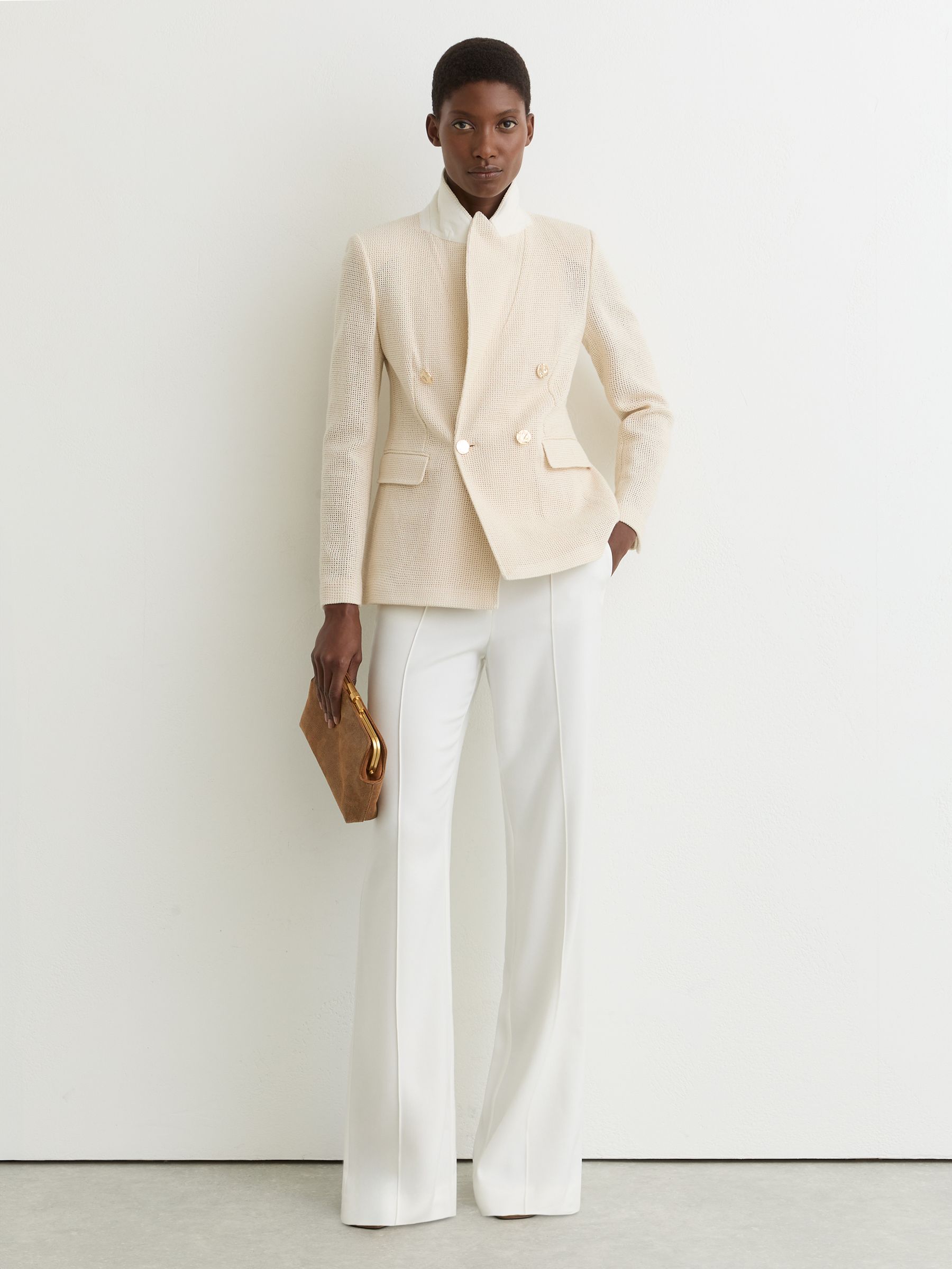 Wide-Leg Seam-Detail Trousers in Ivory - Image 1 of 7