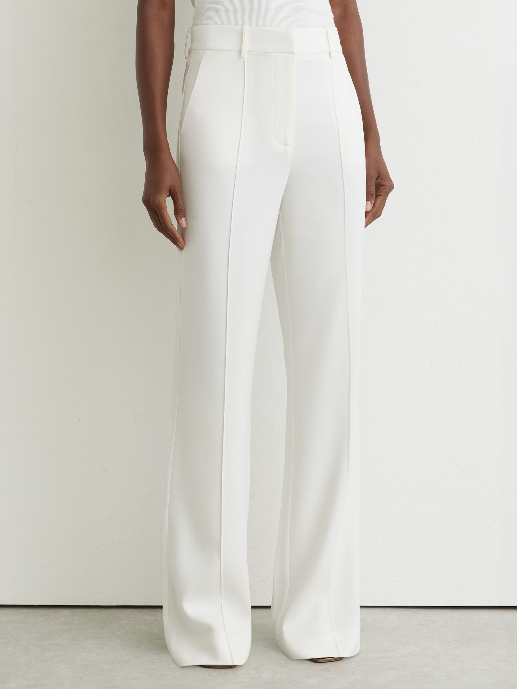 Reiss - Ivory Wide-leg Seam-detail Trousers, 12L Reiss - Ivory Wide-leg Seam-detail Trousers, 12L