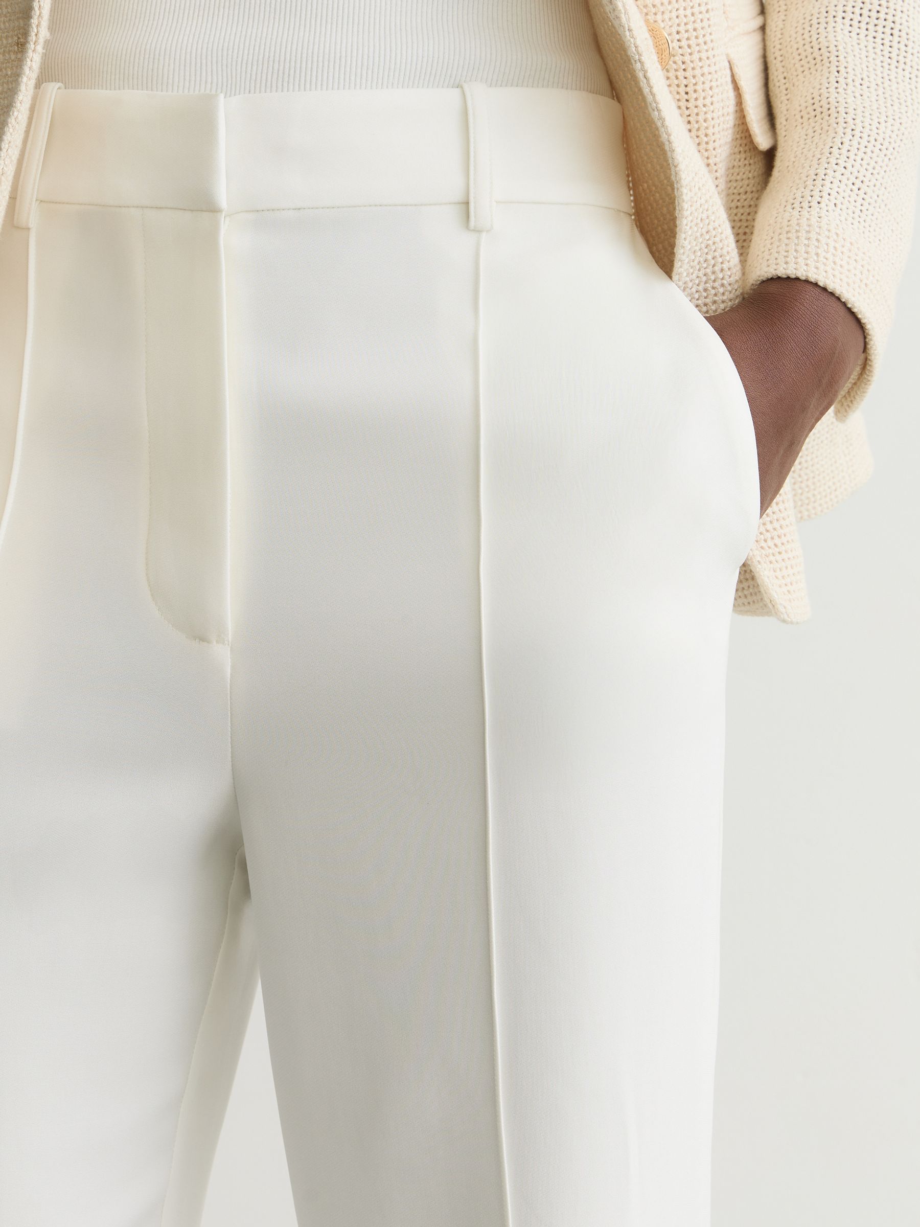 Wide-Leg Seam-Detail Trousers in Ivory - Image 4 of 7