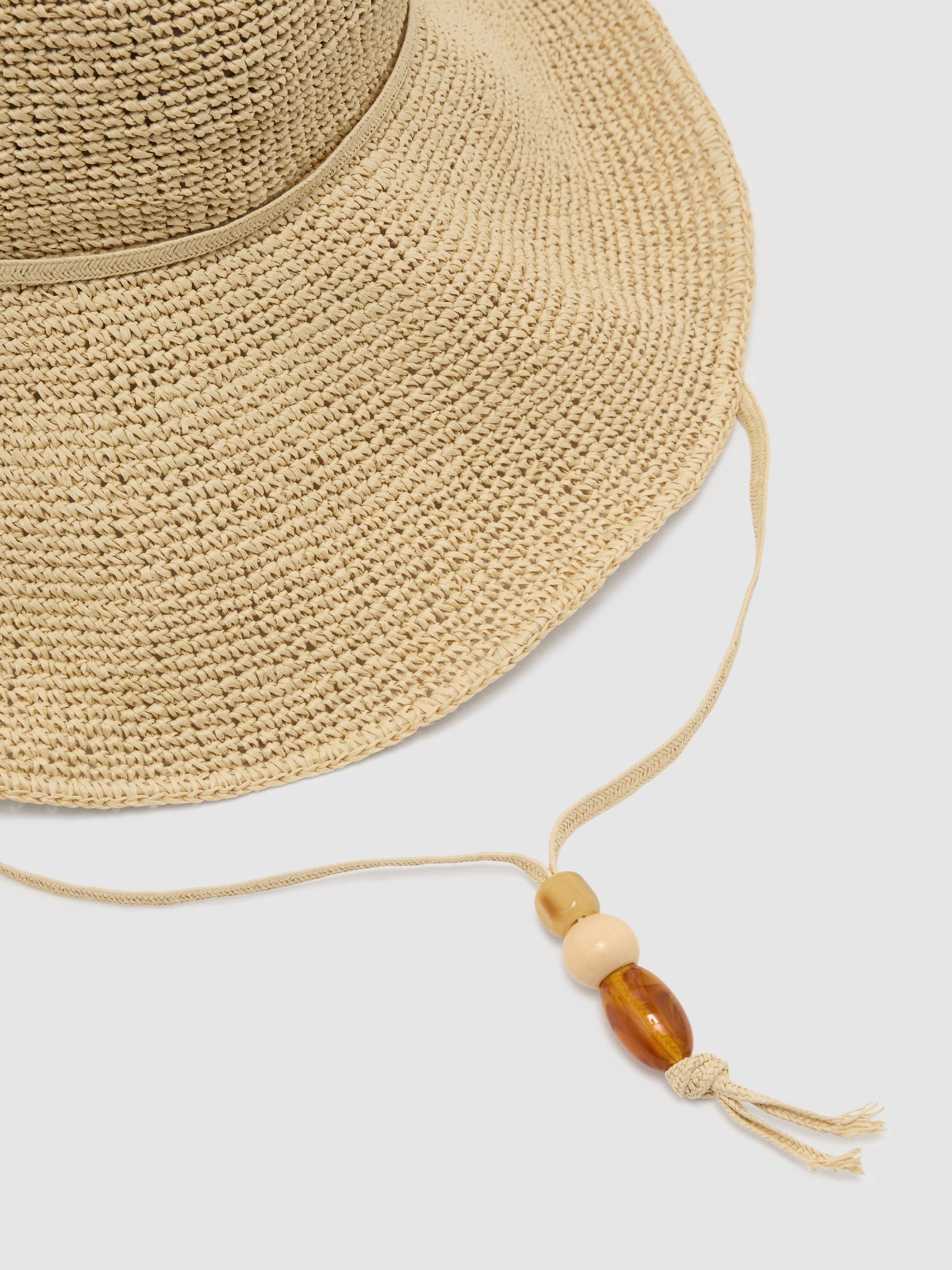 Straw-Effect Beaded-Strap Hat in Natural - image 3
