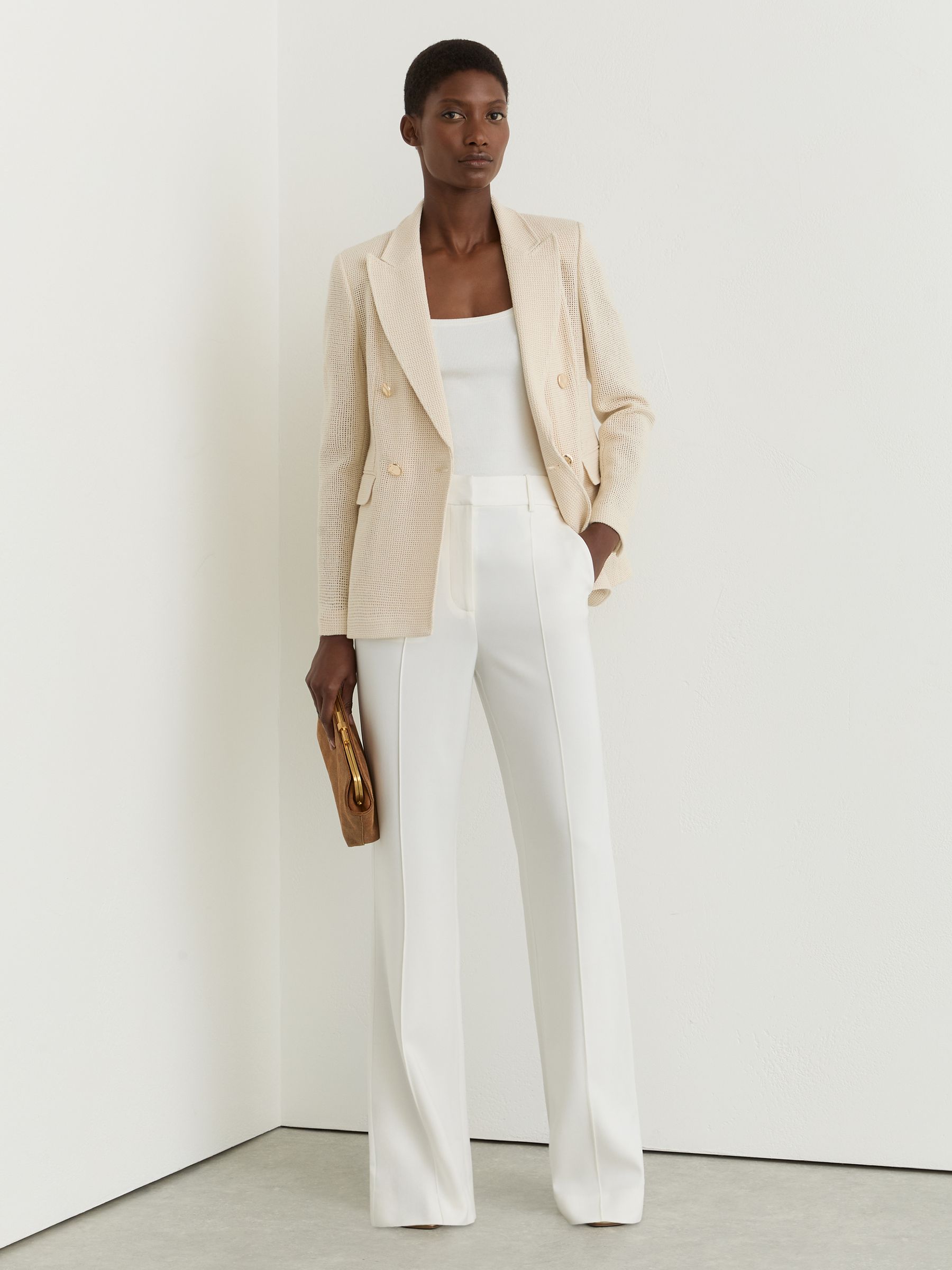 Petite Wide-Leg Seam-Detail Trousers in Ivory - Image 1 of 8