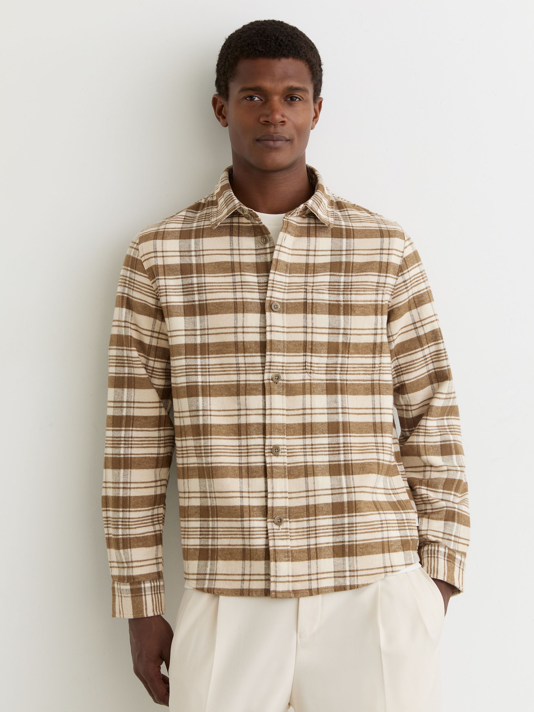 Cotton Check Overshirt in Irish Cream - Image 1 of 5