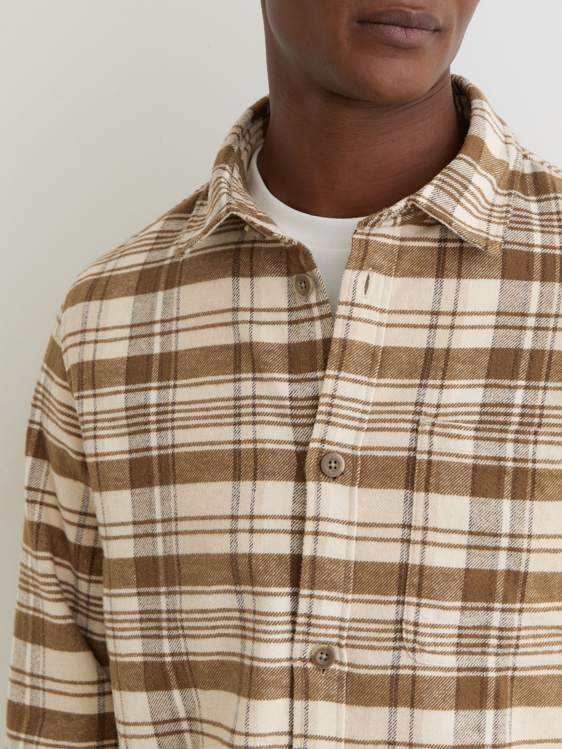 Cotton Check Overshirt in Irish Cream - Image 3 of 5
