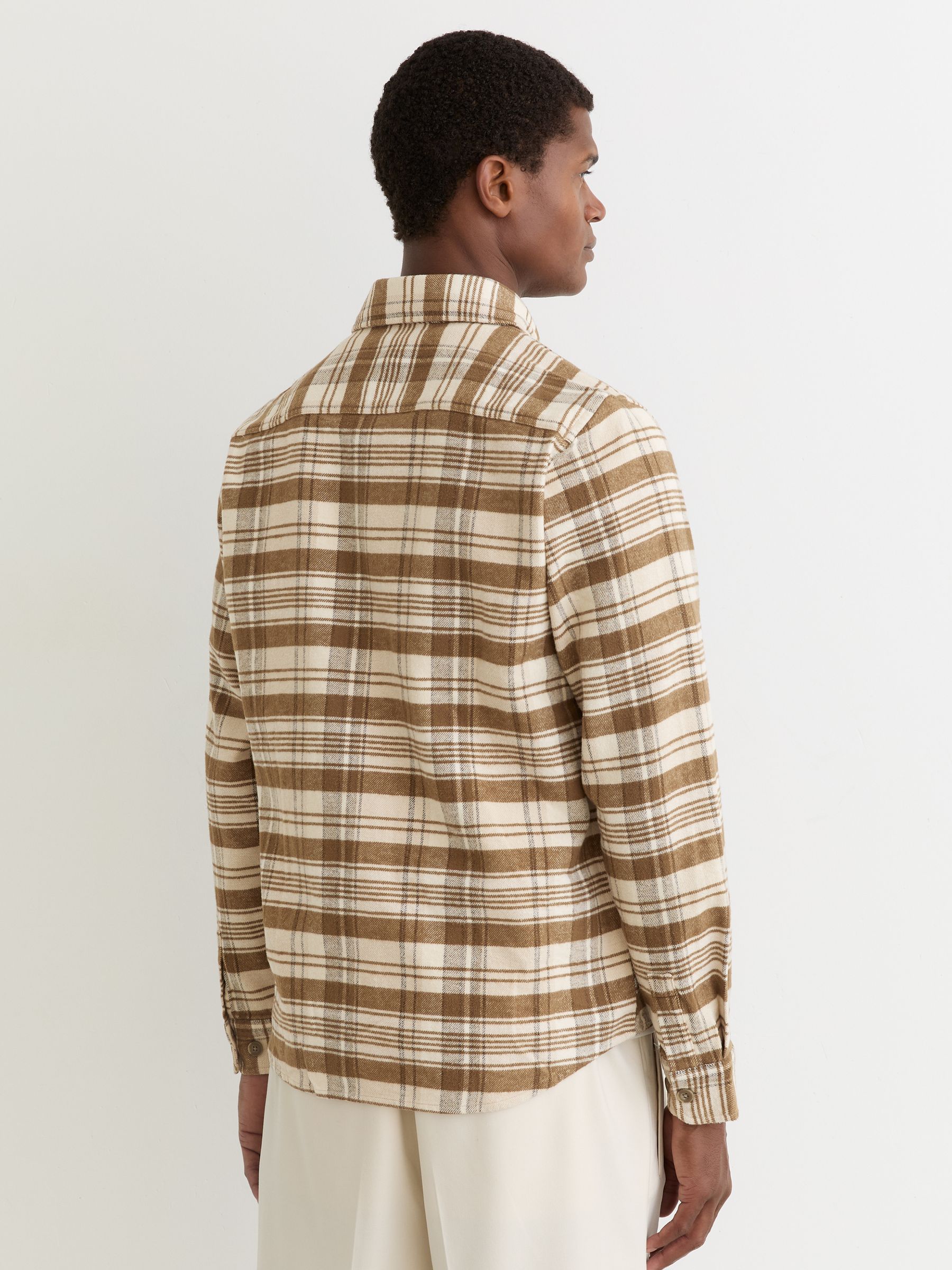 Cotton Check Overshirt in Irish Cream - Image 4 of 5