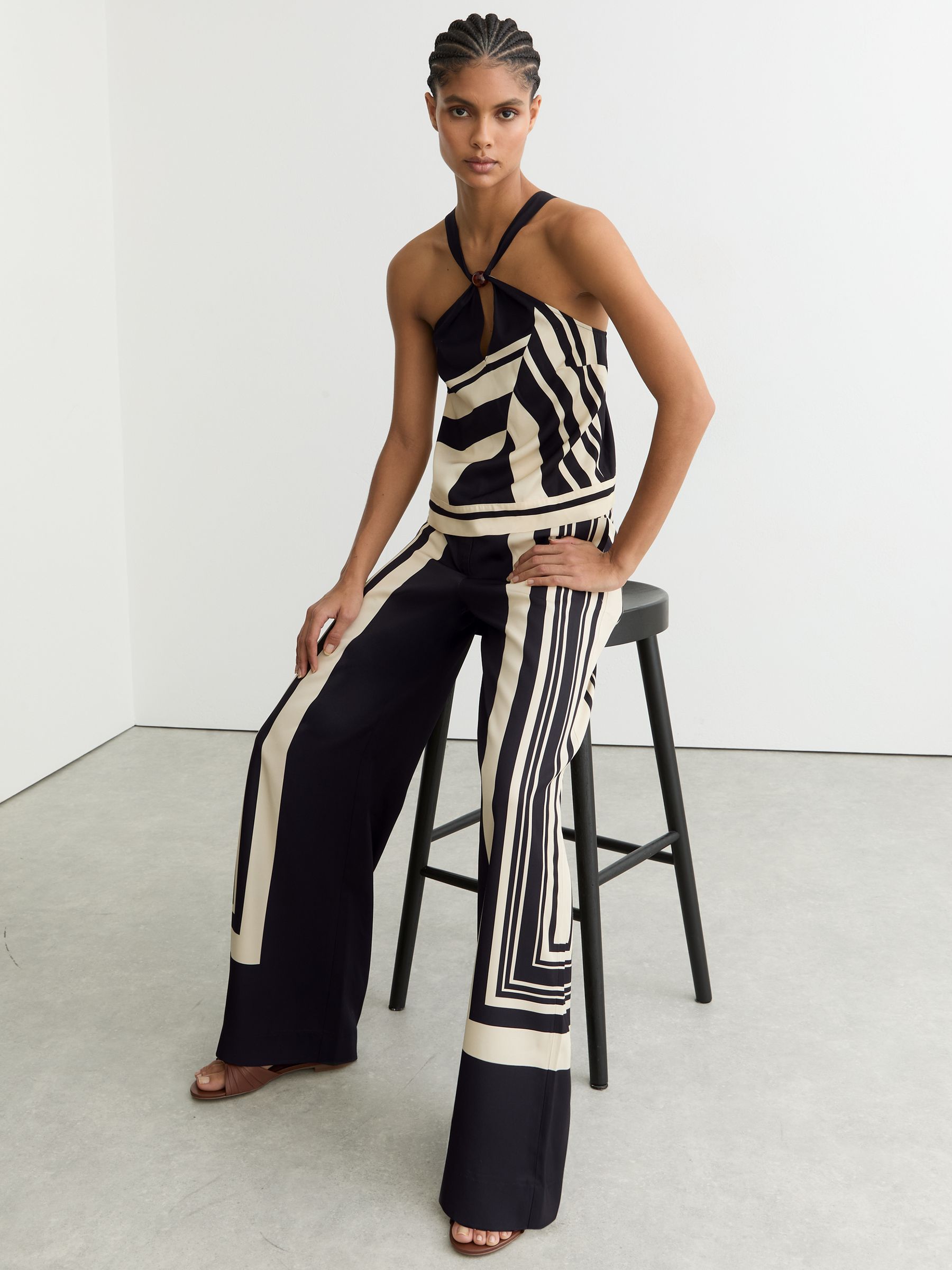 Petite Wide-Leg Scarf-Print Trousers in Black/White - image 3