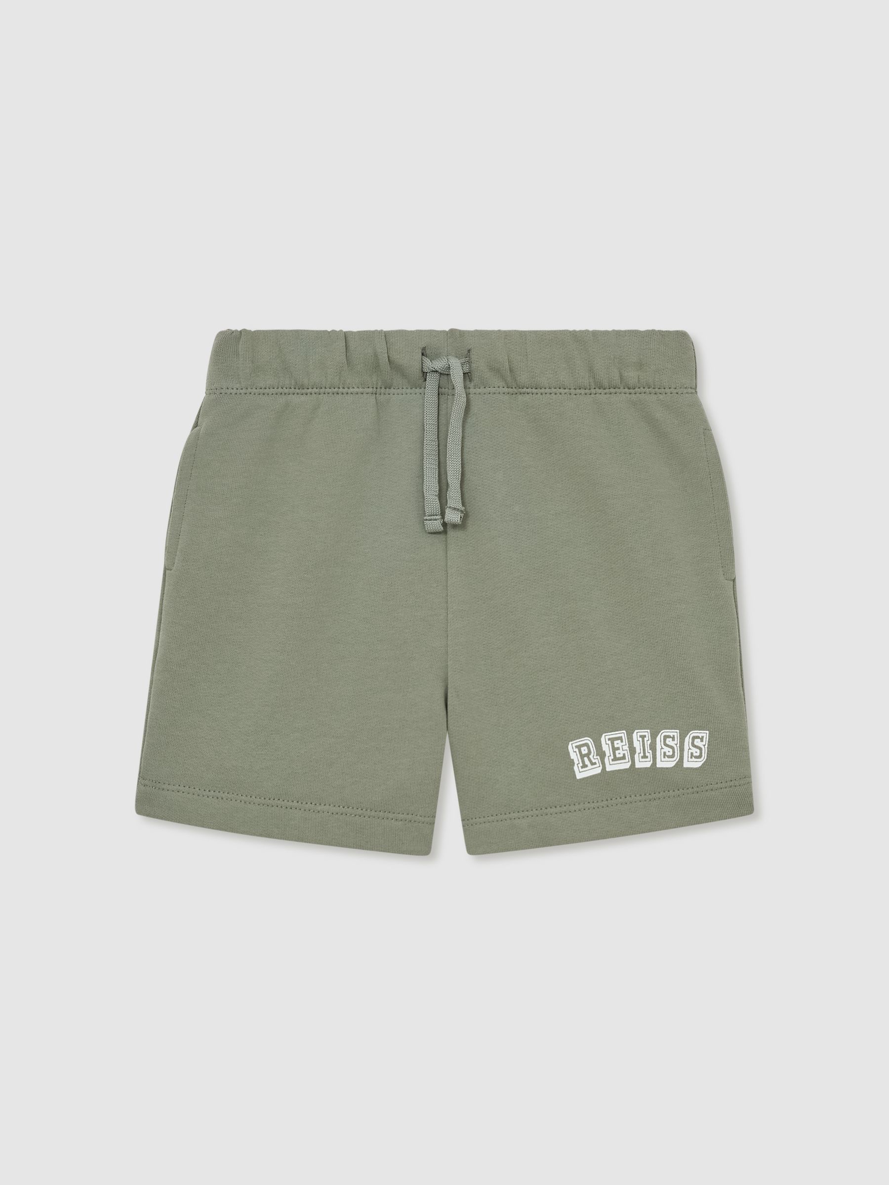 Cotton Logo Drawstring Shorts in Sage/Off White - Image 1 of 4 Cotton Logo Drawstring Shorts in Sage/Off White - Image 1 of 4