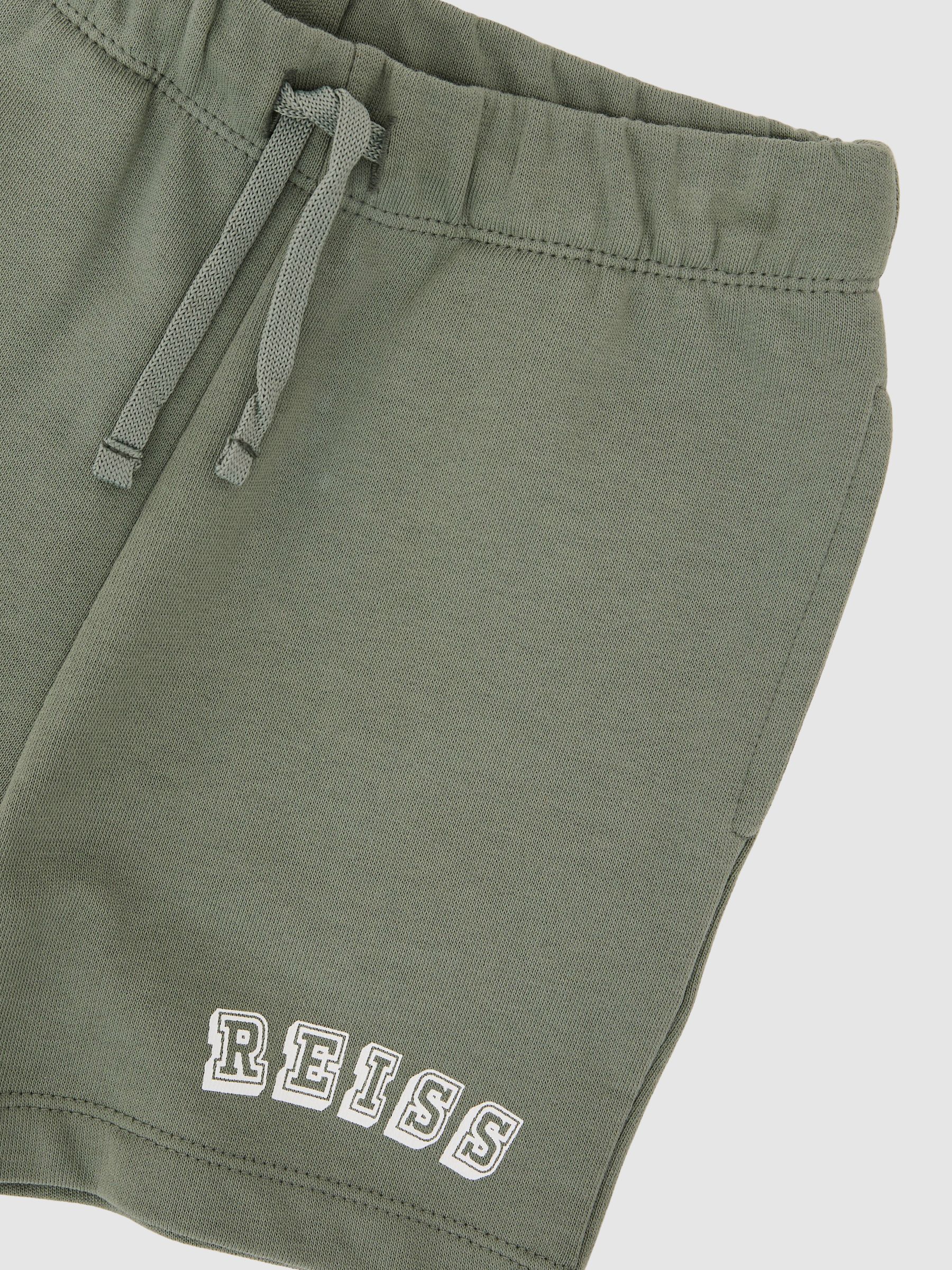 Cotton Logo Drawstring Shorts in Sage/Off White - Image 3 of 4