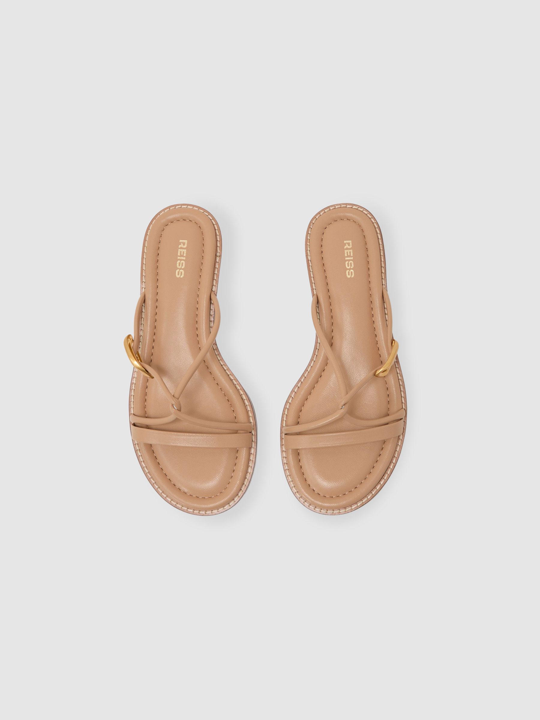 Leather Twist-Strap Flat Sandals in Nude - image 4