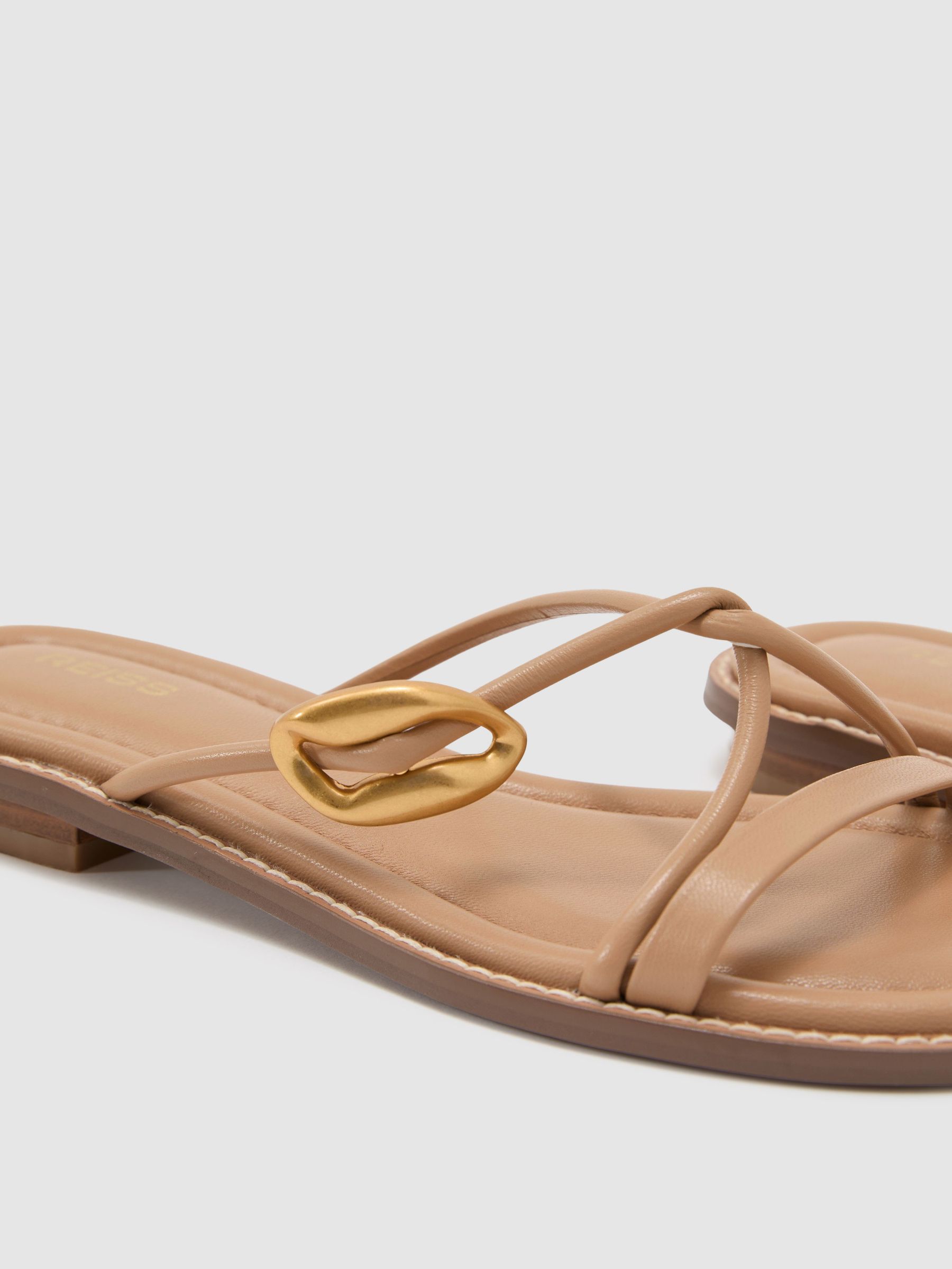 Leather Twist-Strap Flat Sandals in Nude - image 2