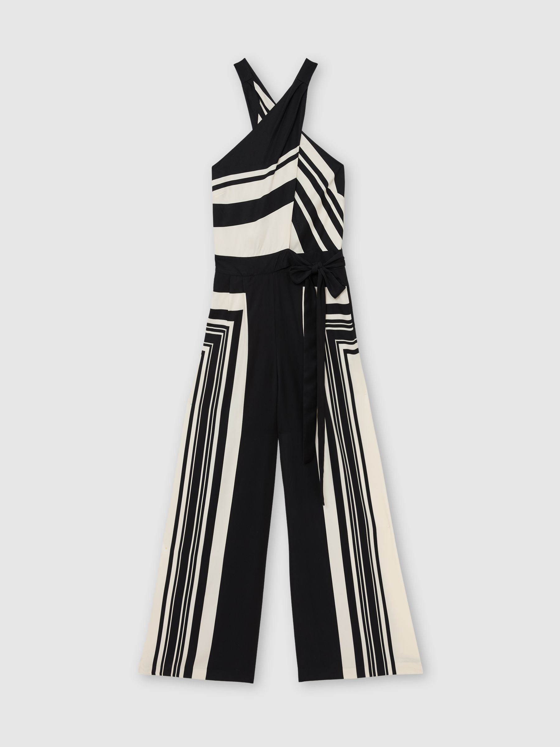 Scarf-Print Belted Wide-Leg Jumpsuit in Black/Ivory - image 1