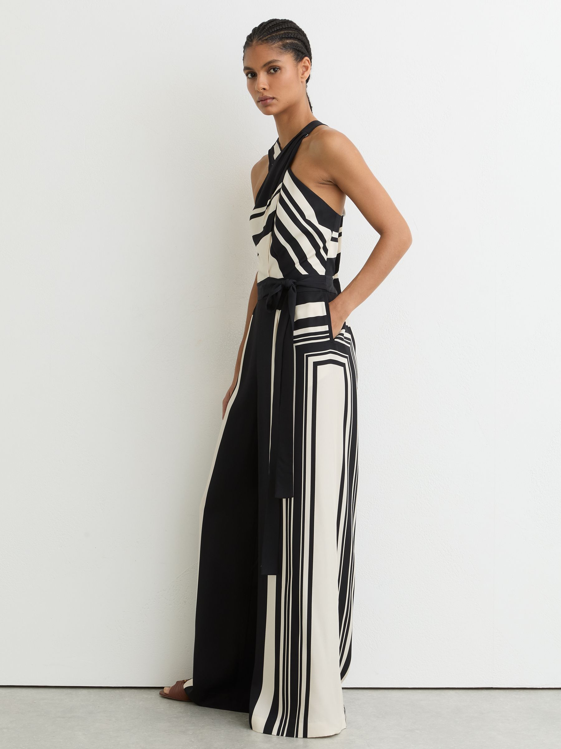 Combinaison pantalon Ample Ceinturé et Imprimé foulard Noir/ivoire - Image 3 de 8