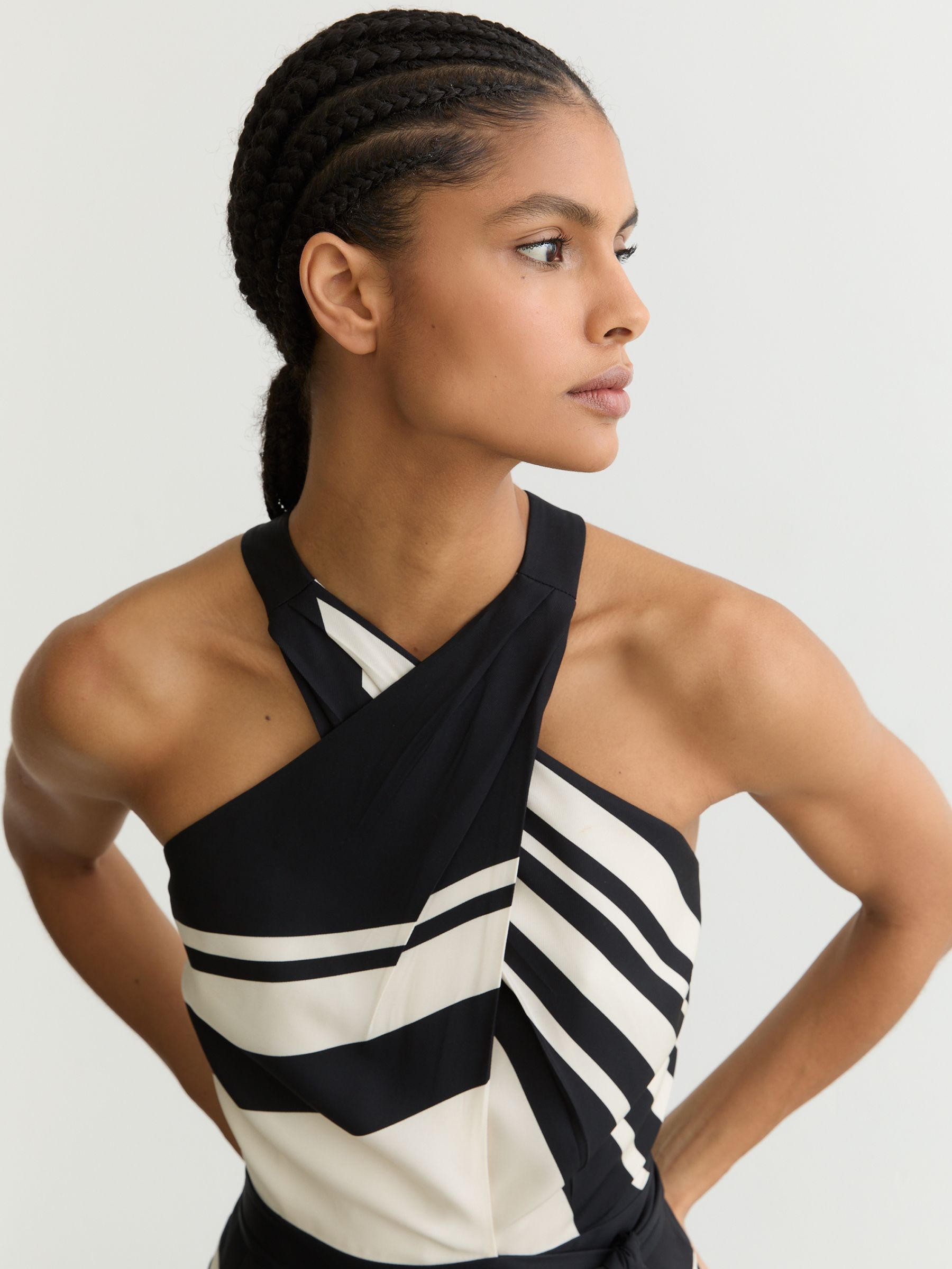 Scarf-Print Belted Wide-Leg Jumpsuit in Black/Ivory - image 5