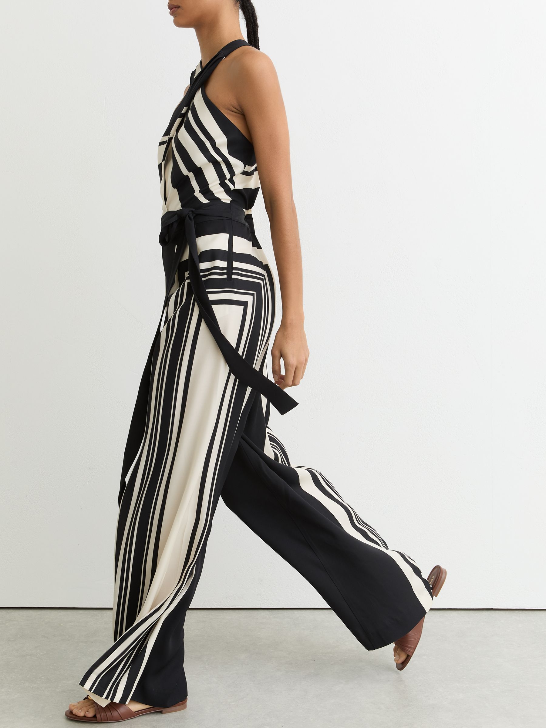 Combinaison pantalon Ample Ceinturé et Imprimé foulard Noir/ivoire - Image 6 de 8