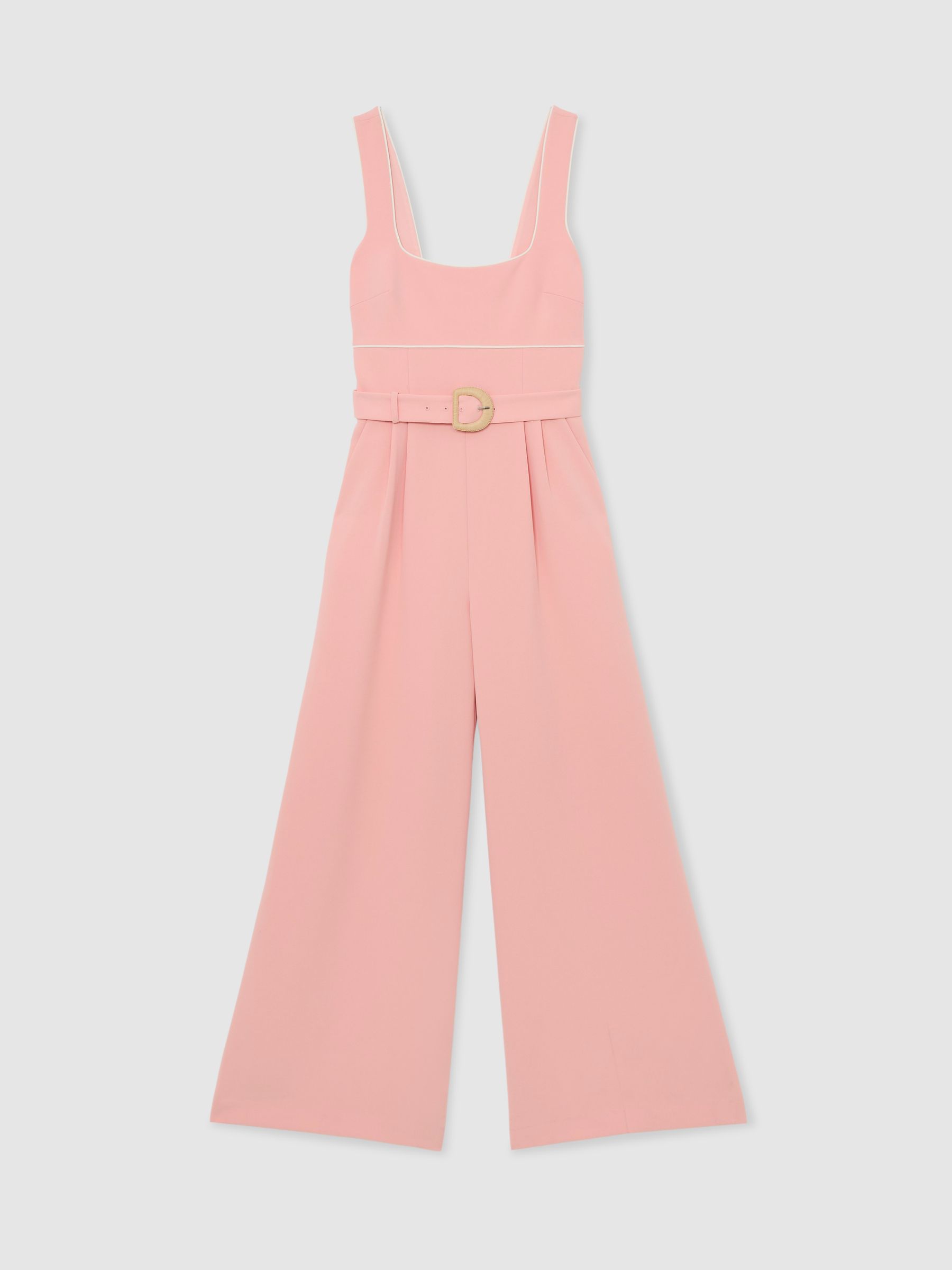 Petite Tipped Wide-Leg Belted Jumpsuit in Pink - image 1