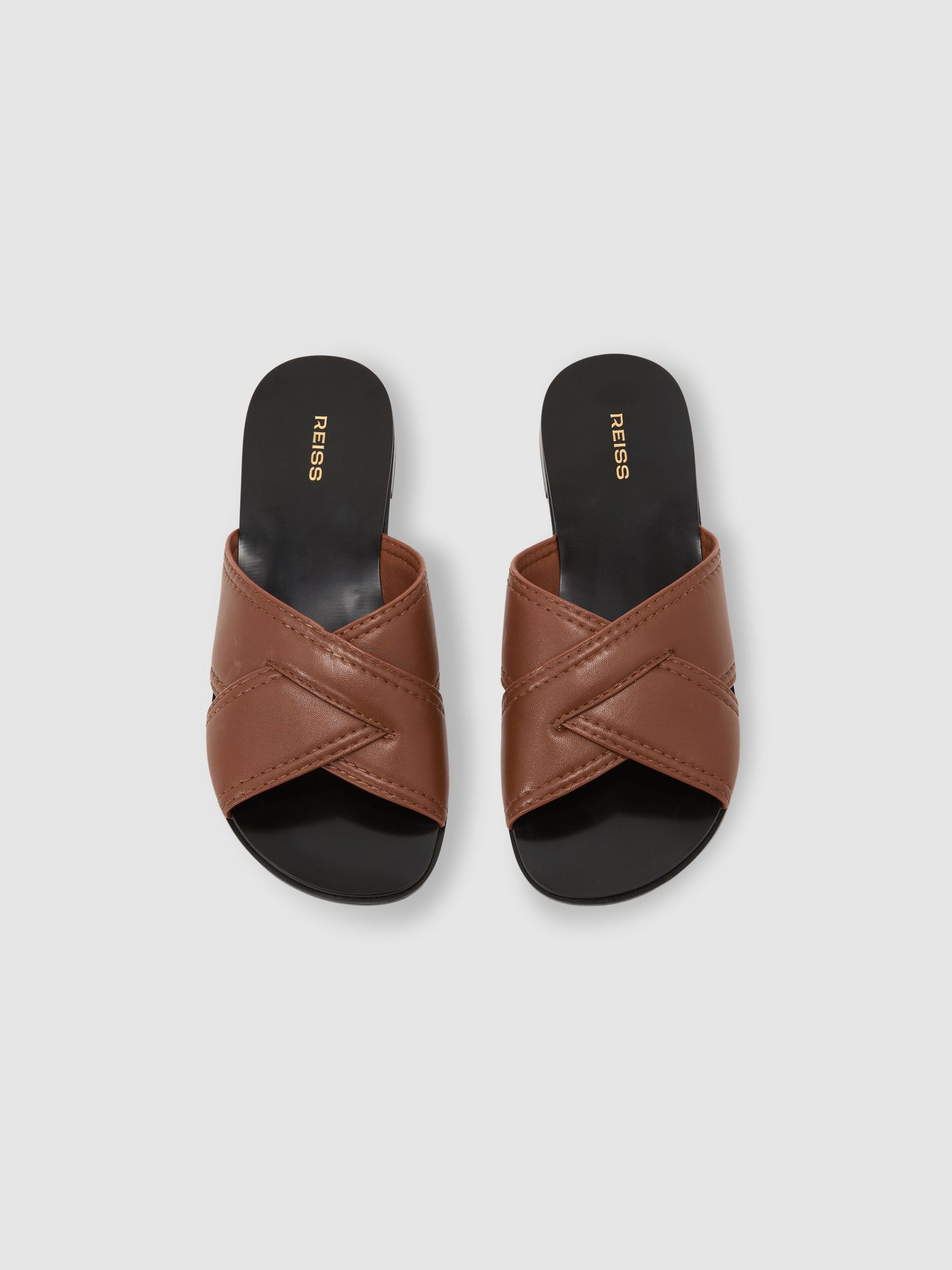 Leather Cross-Strap Flat Sandals in Tan - Image 3 of 6