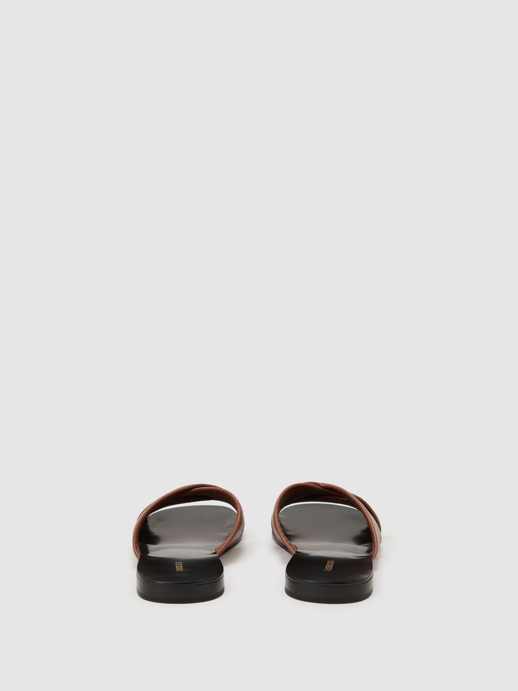 Leather Cross-Strap Flat Sandals in Tan - image 3