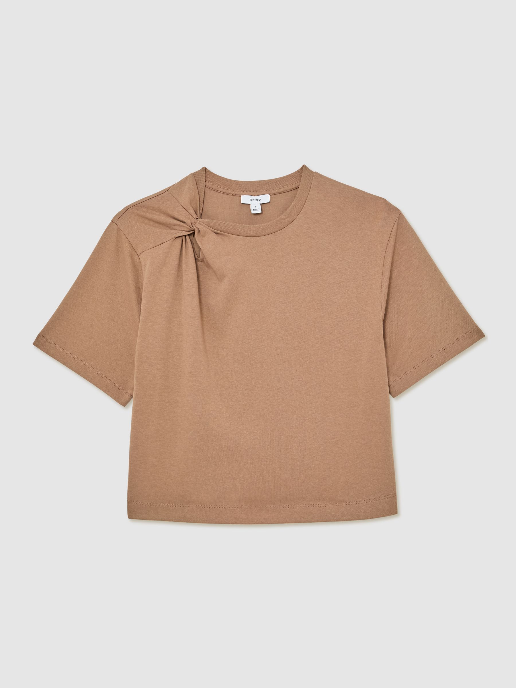 Cotton Twist-Detail Boxy T-Shirt in Taupe Brown - Image 2 of 6