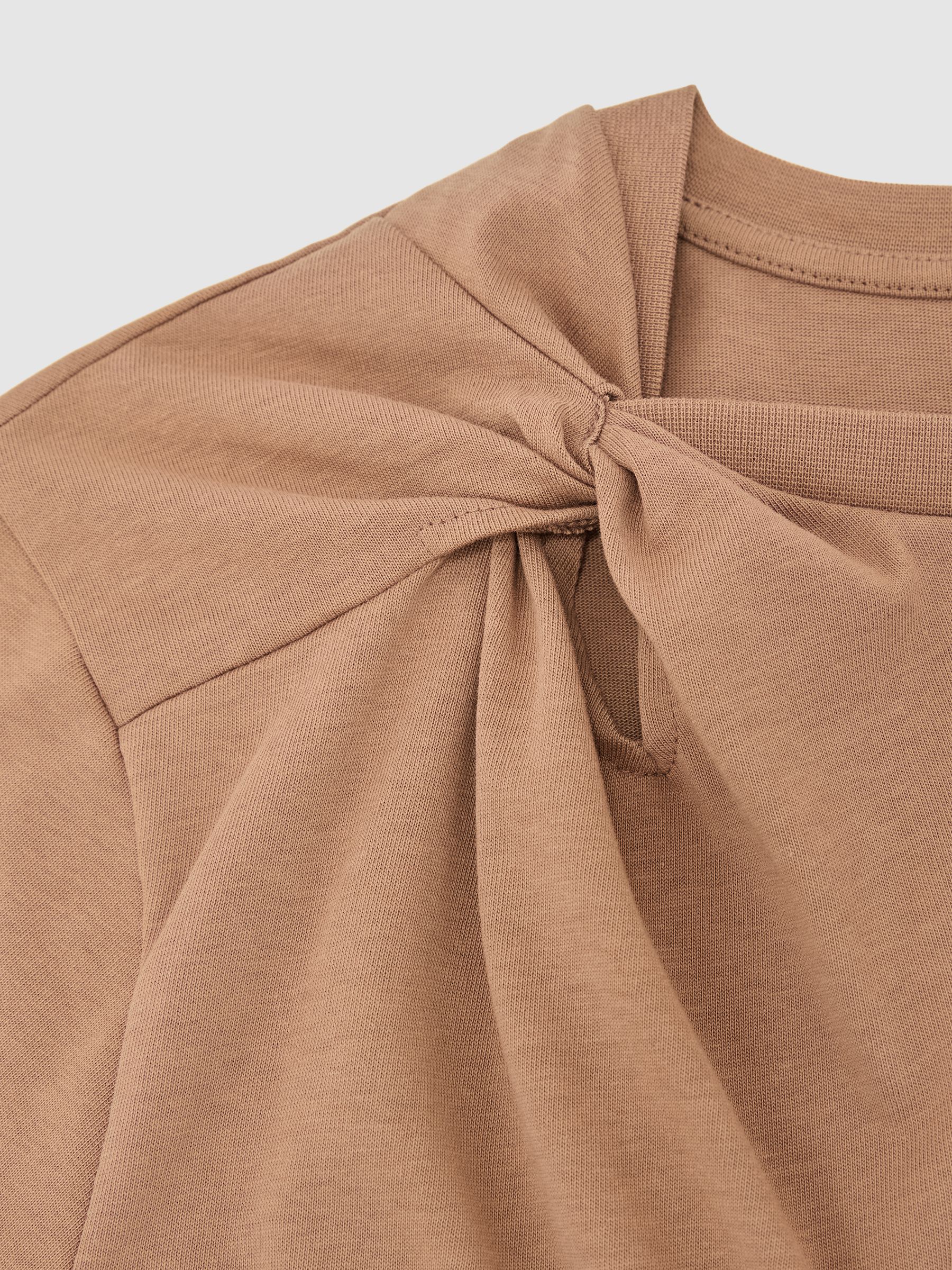 Cotton Twist-Detail Boxy T-Shirt in Taupe Brown - image 5