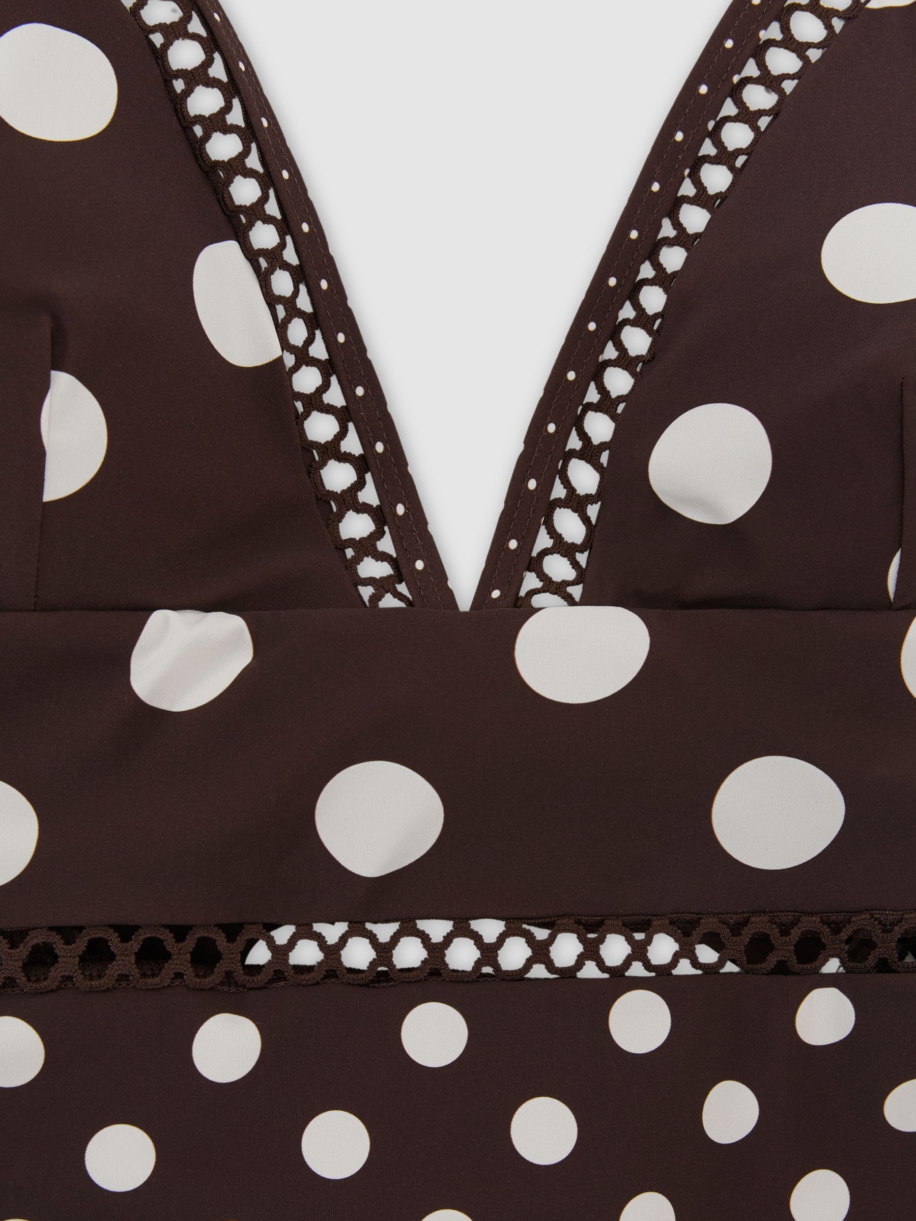 Polka-Dot Lattice-Trim Swimsuit in Chocolate Brown/Ivory - image 3