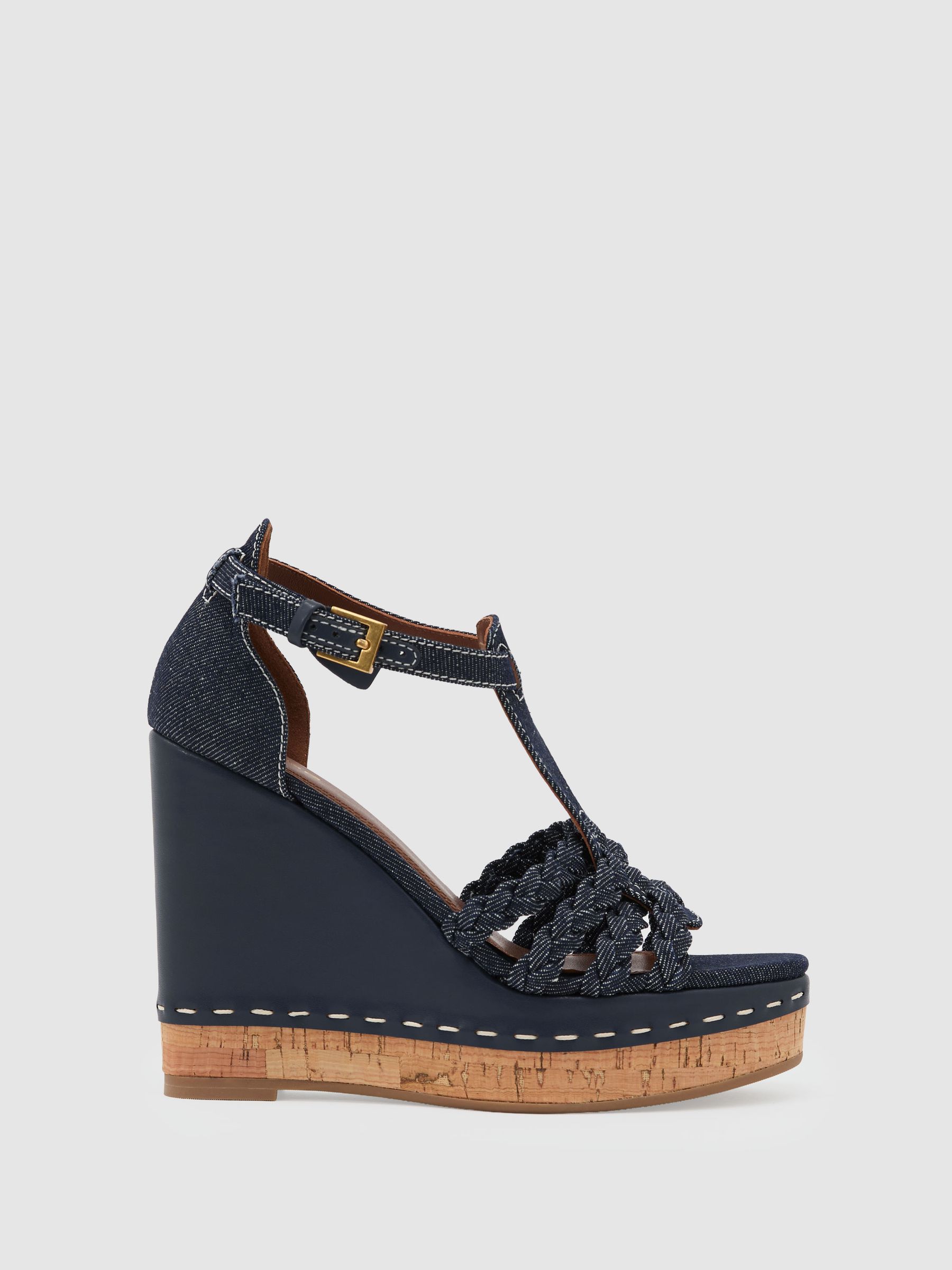 Denim Plaited-Strap Wedge Sandals in Blue - image 1