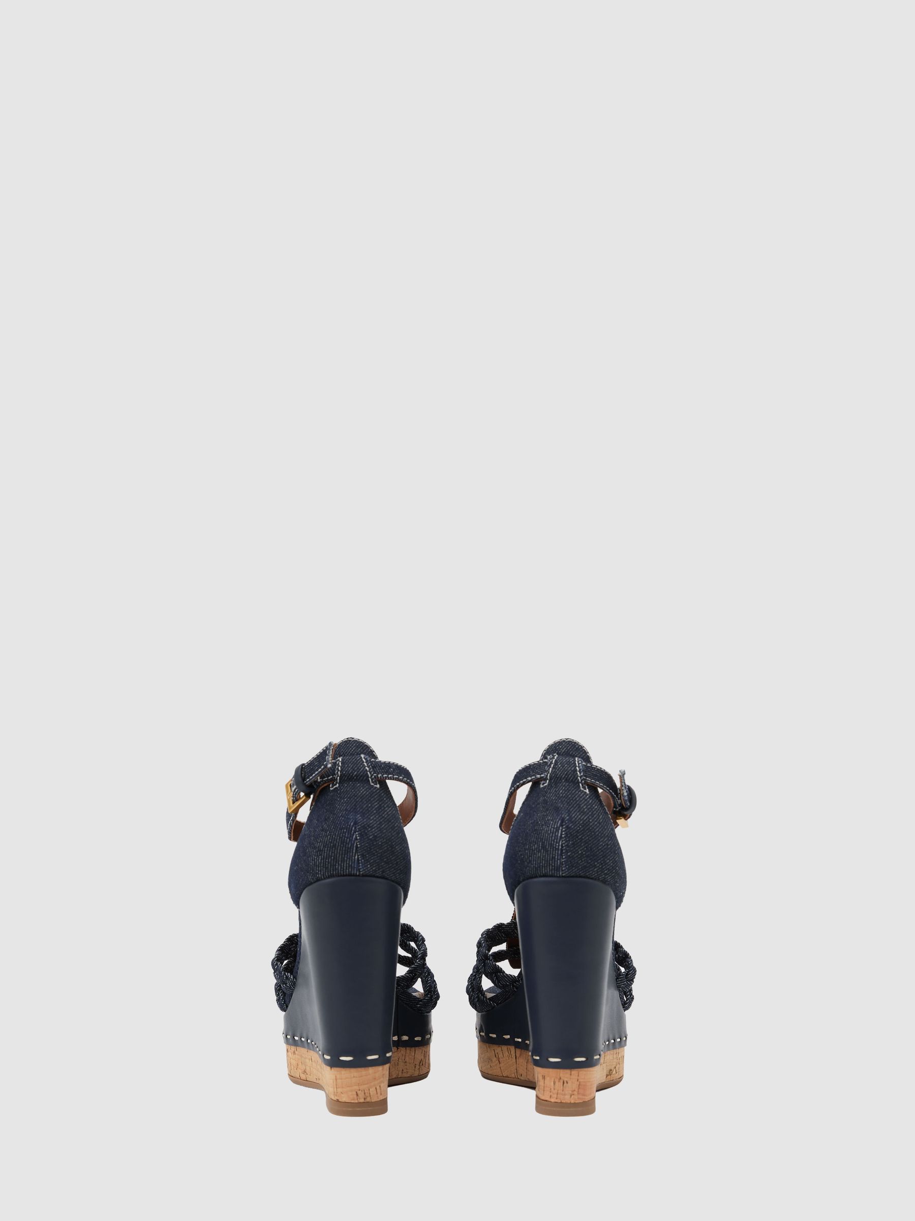 Denim Plaited-Strap Wedge Sandals in Blue - image 2