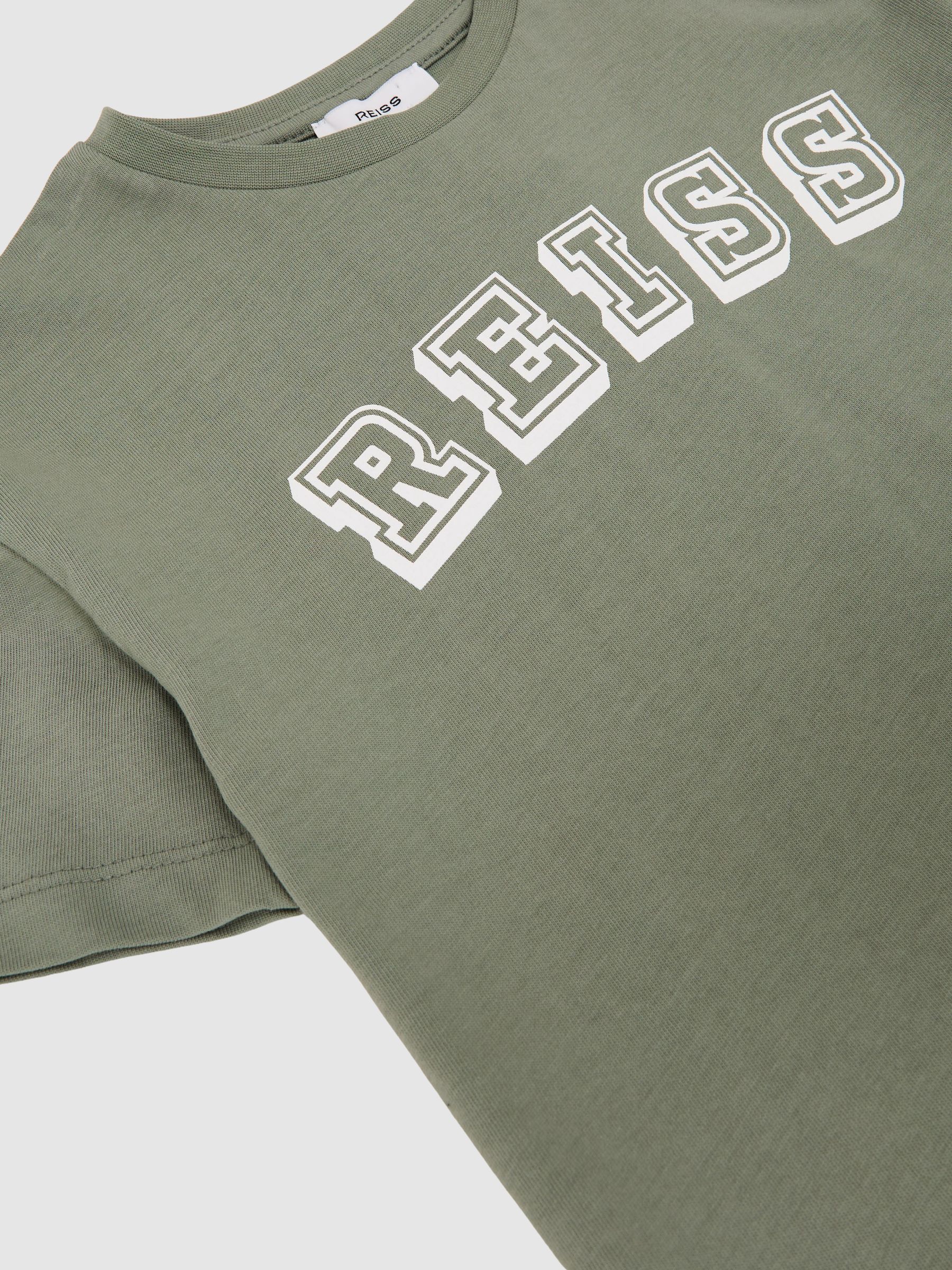 13-14 yrs Cotton Logo-Print Oversize T-Shirt in Sage/Off White - Image 3 of 4