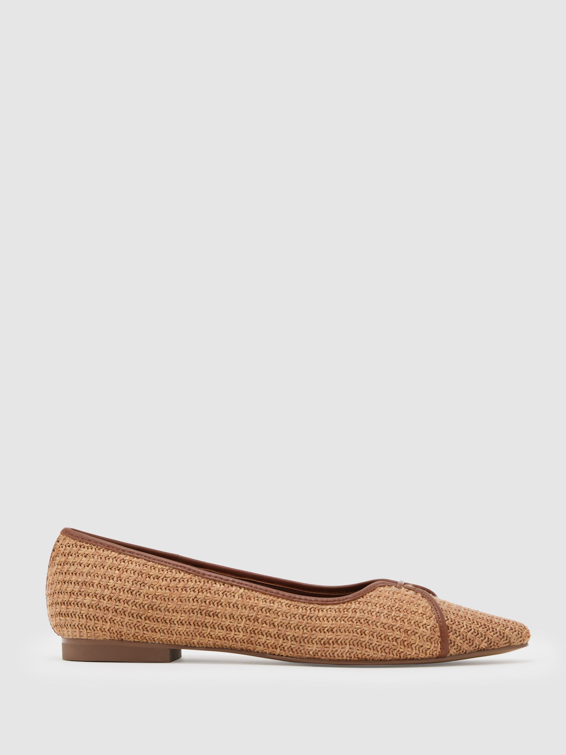 Raffia-Effect Pointed-Toe Ballerina Shoes in Natural - Image 1 of 5