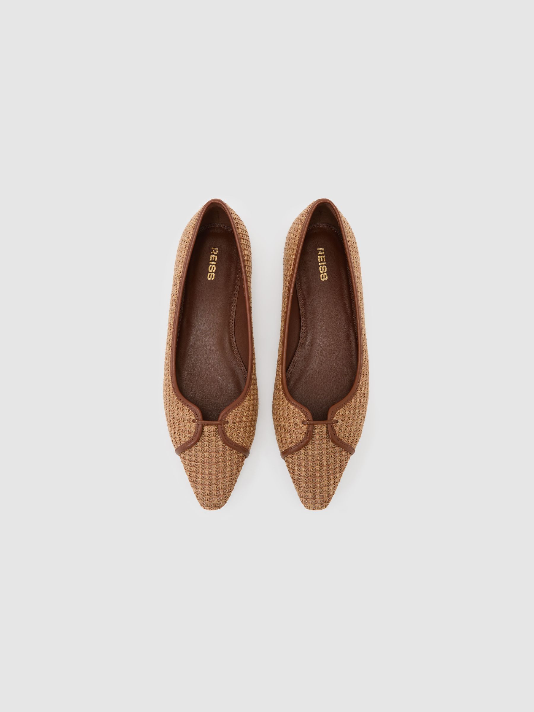 Raffia-Effect Pointed-Toe Ballerina Shoes in Natural - image 3