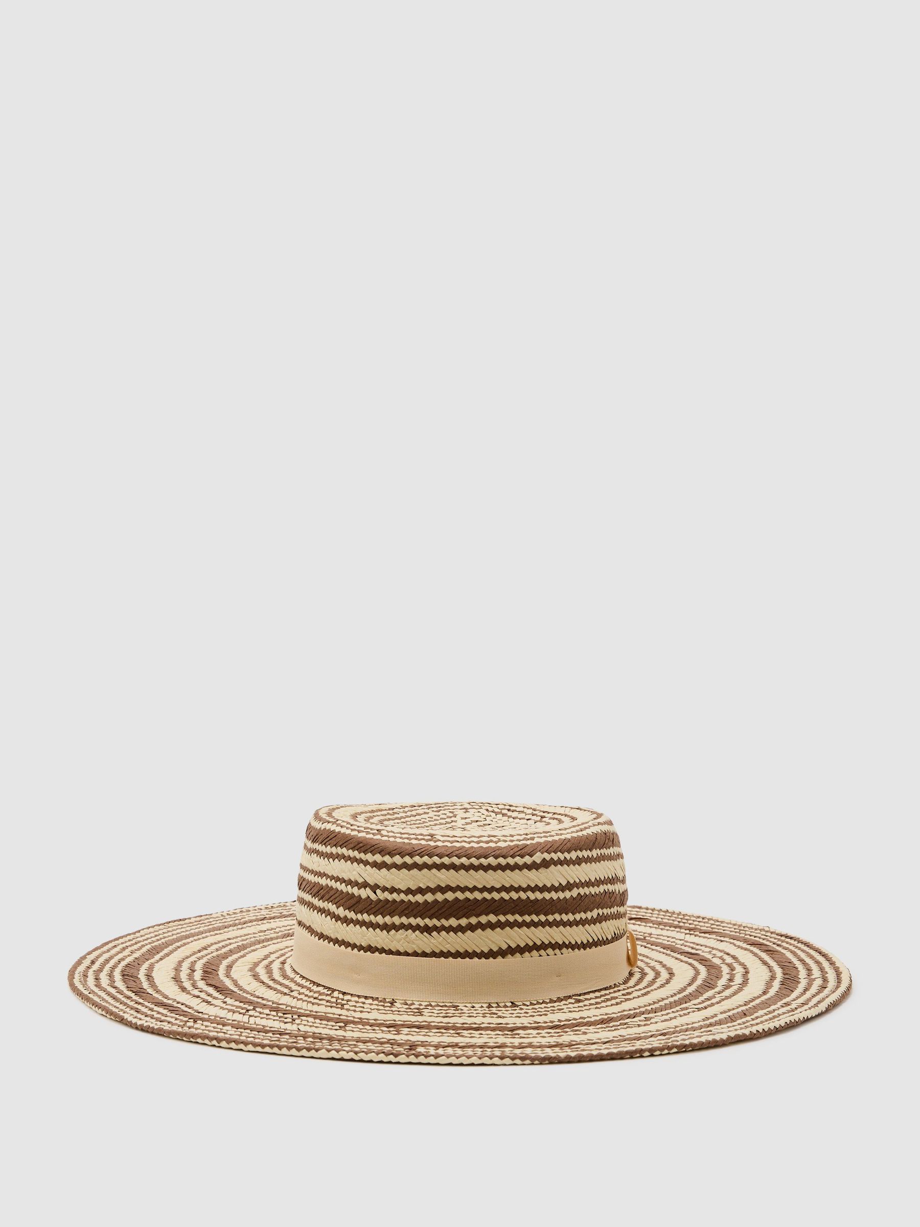 Straw-Effect Striped Sun Hat in Natural - image 3